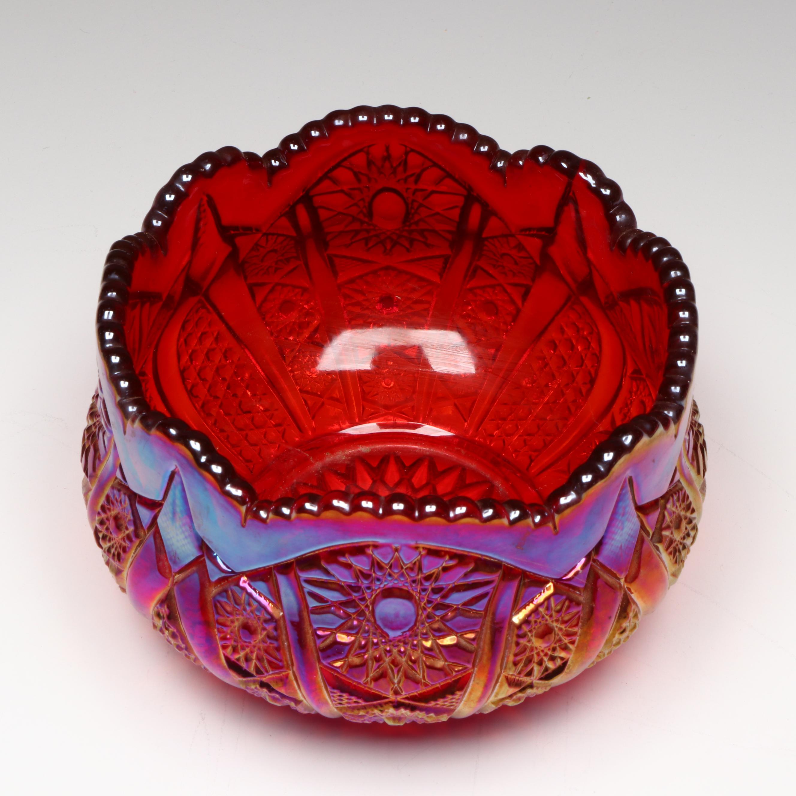 Indiana Sunset Carnival Glass Baskets and Bowl, Mid to Late 20th Century