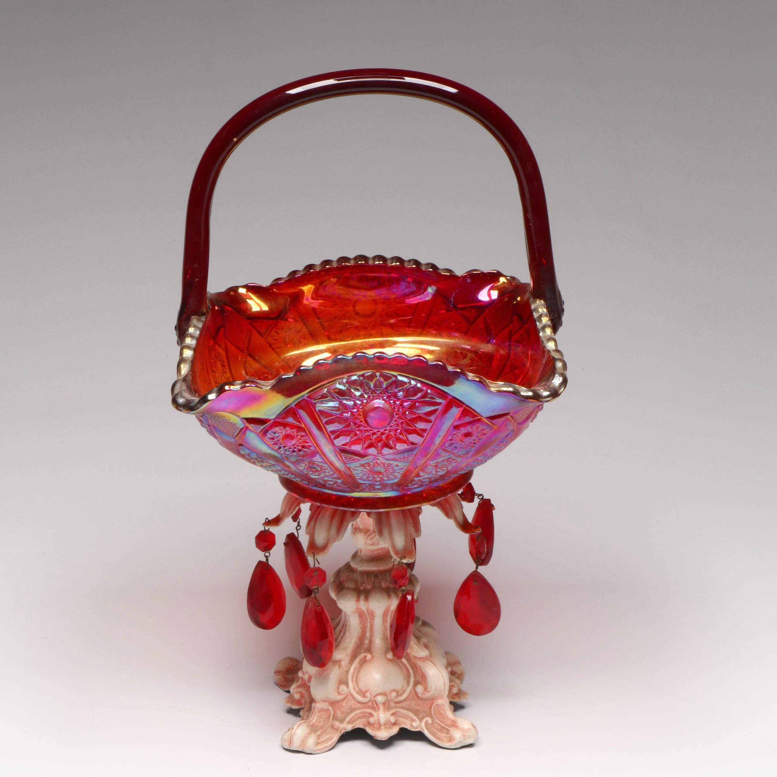 Indiana Sunset Carnival Glass Baskets and Bowl, Mid to Late 20th Century