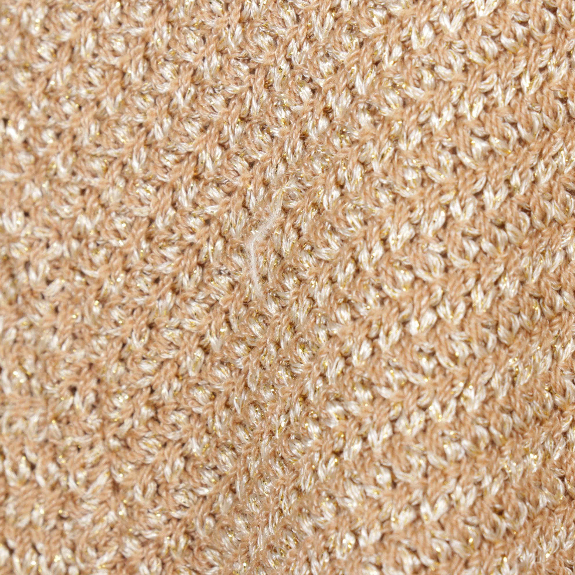 St. John Tan and Gold Metallic Knit Zip-Front Sweater, XL