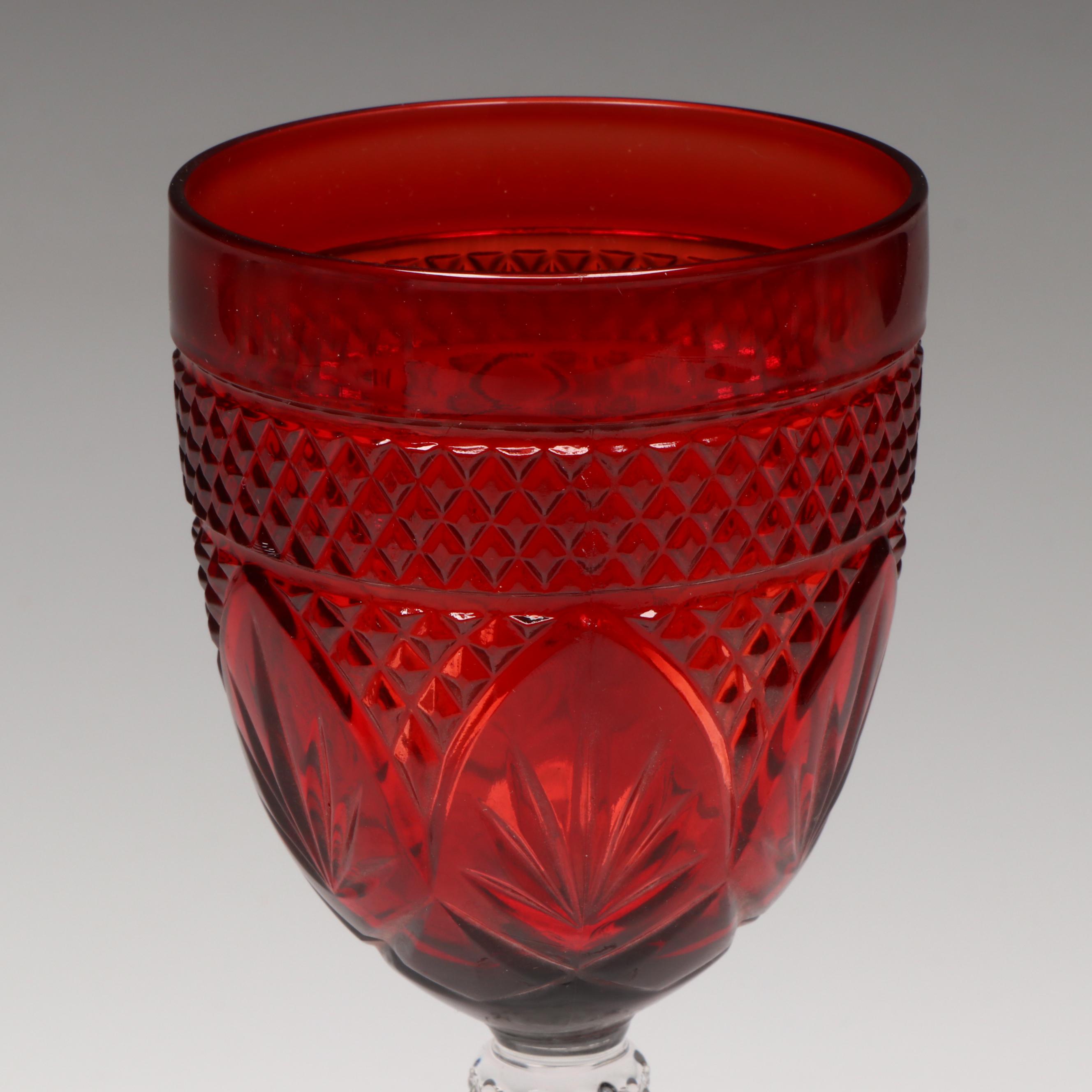 Cristal D'Arques-Durand "Antique Ruby" Water Goblets and Other Table Accessories