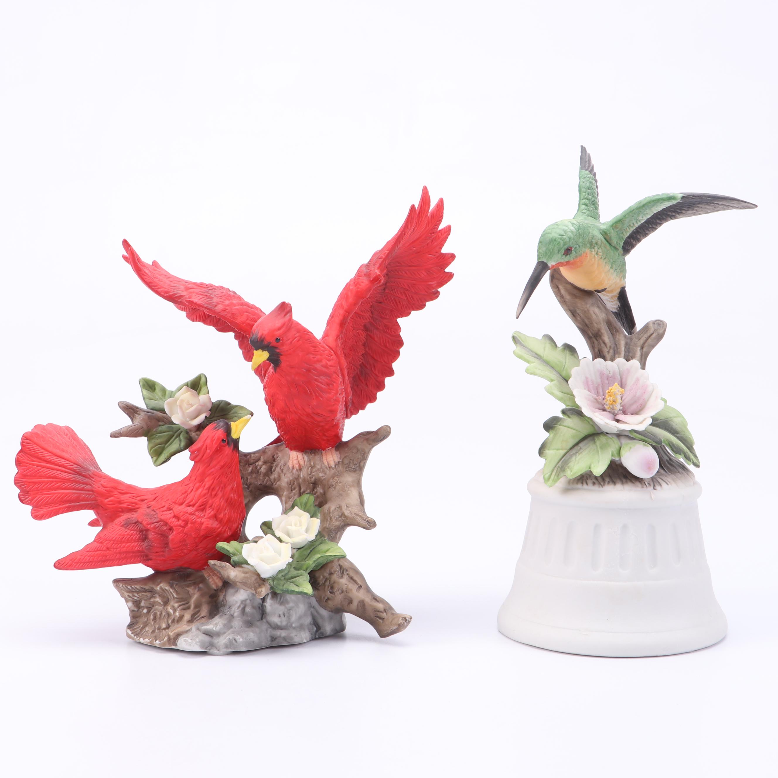 Ceramic Cardinals, Blue Jays, Hummingbird and More Bird Figurines