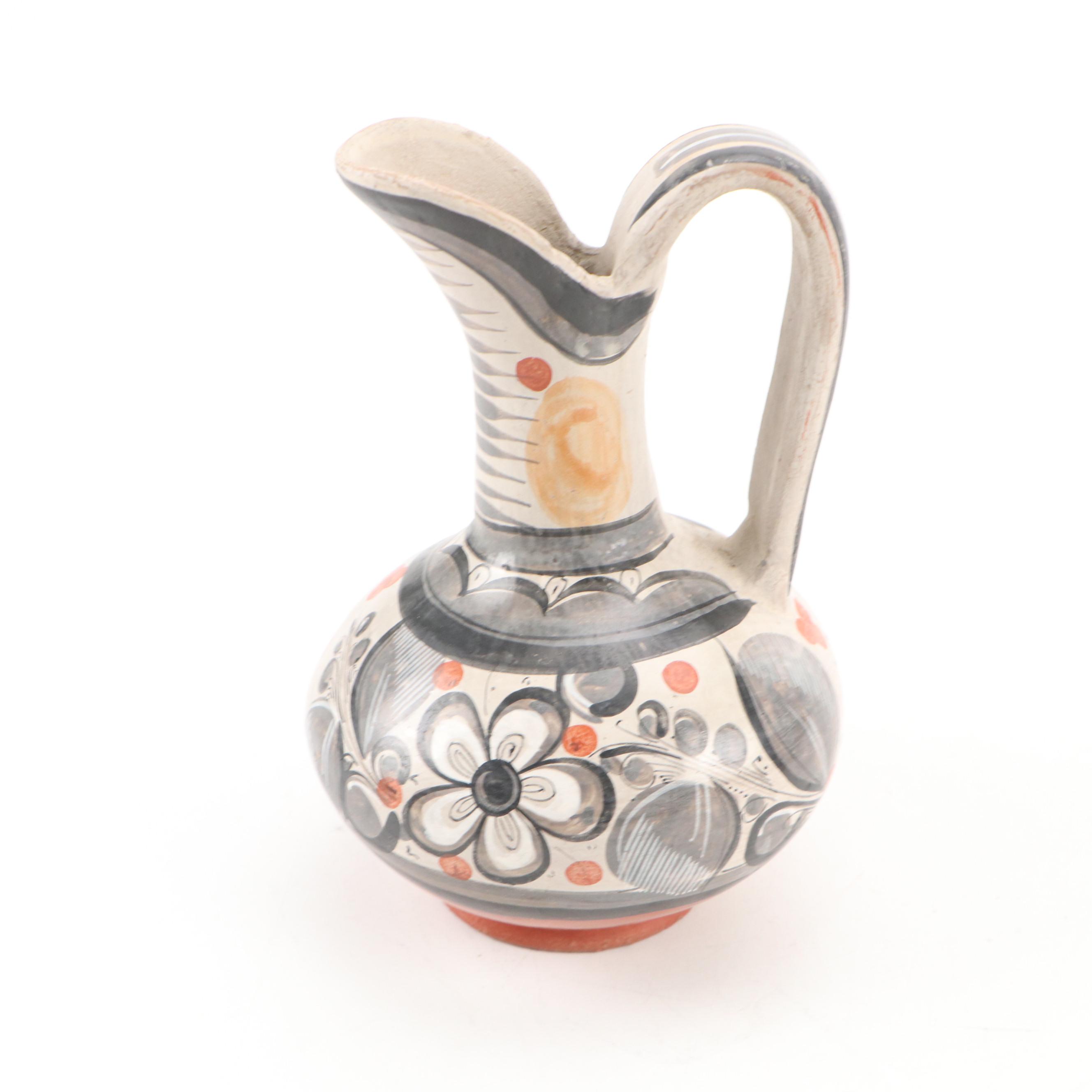 Mexican Tonala Style Ceramic Vase and Pitcher