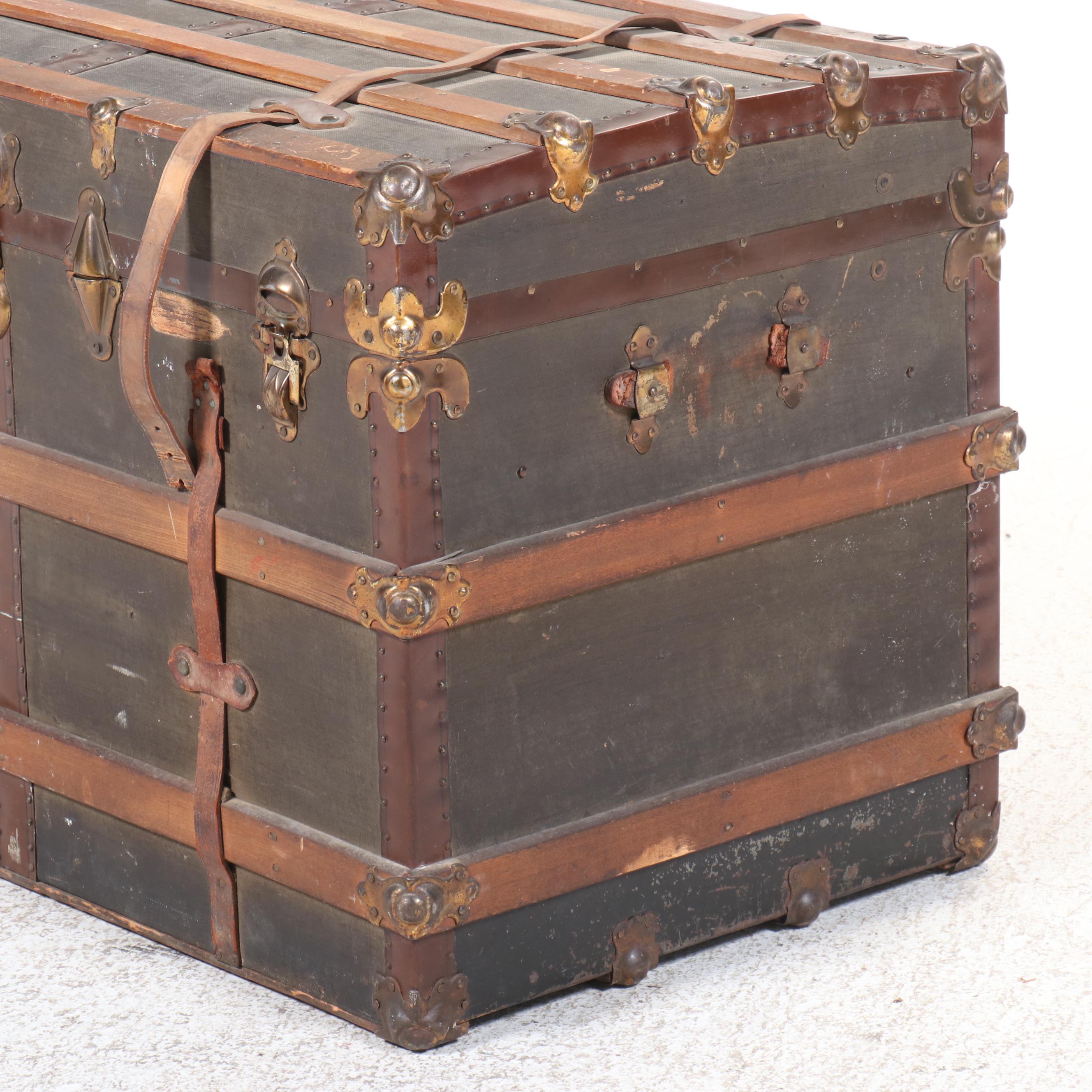 Victorian Wood-Bound Steamer Trunk, Late 19th/Early 20th Century