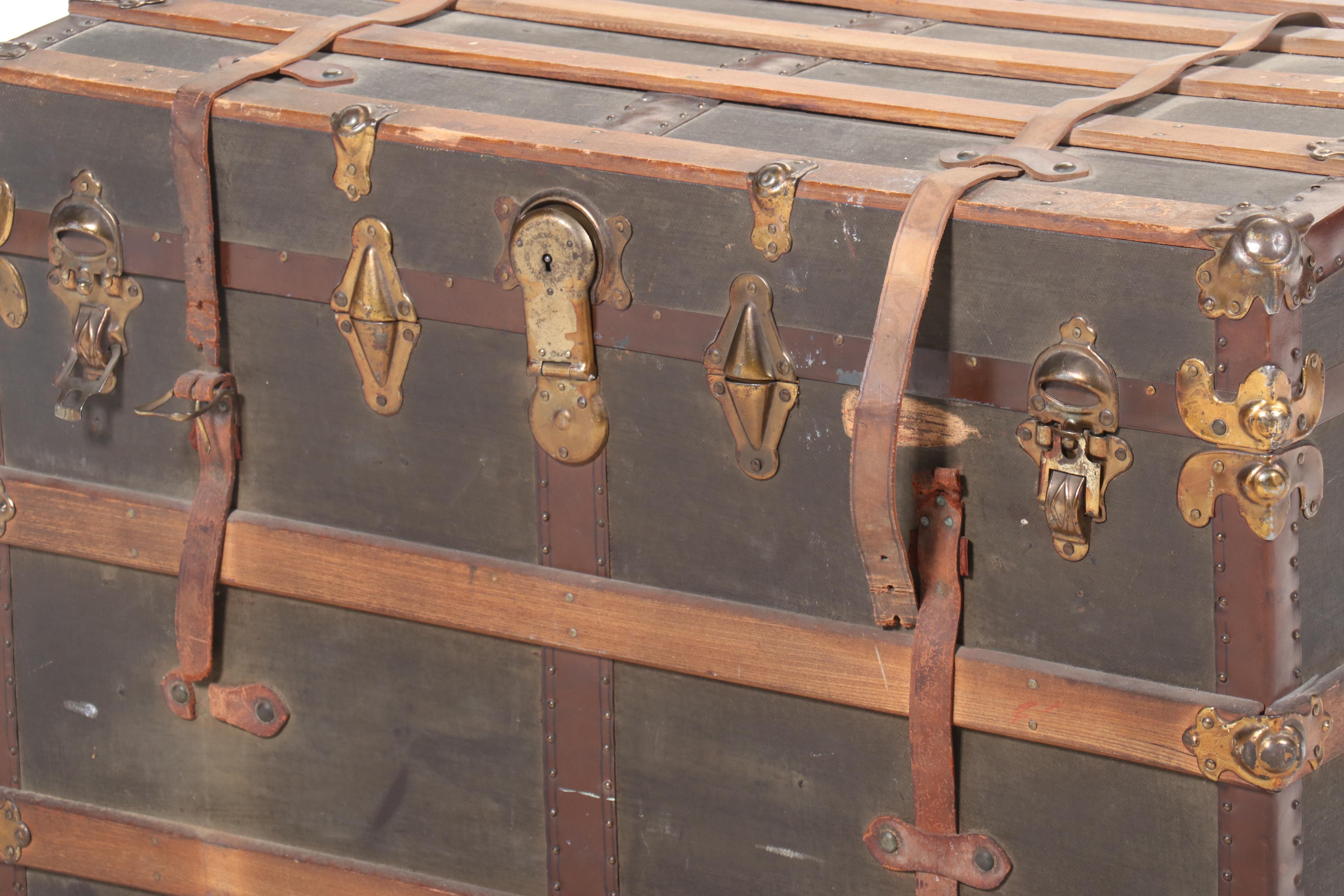 Victorian Wood-Bound Steamer Trunk, Late 19th/Early 20th Century