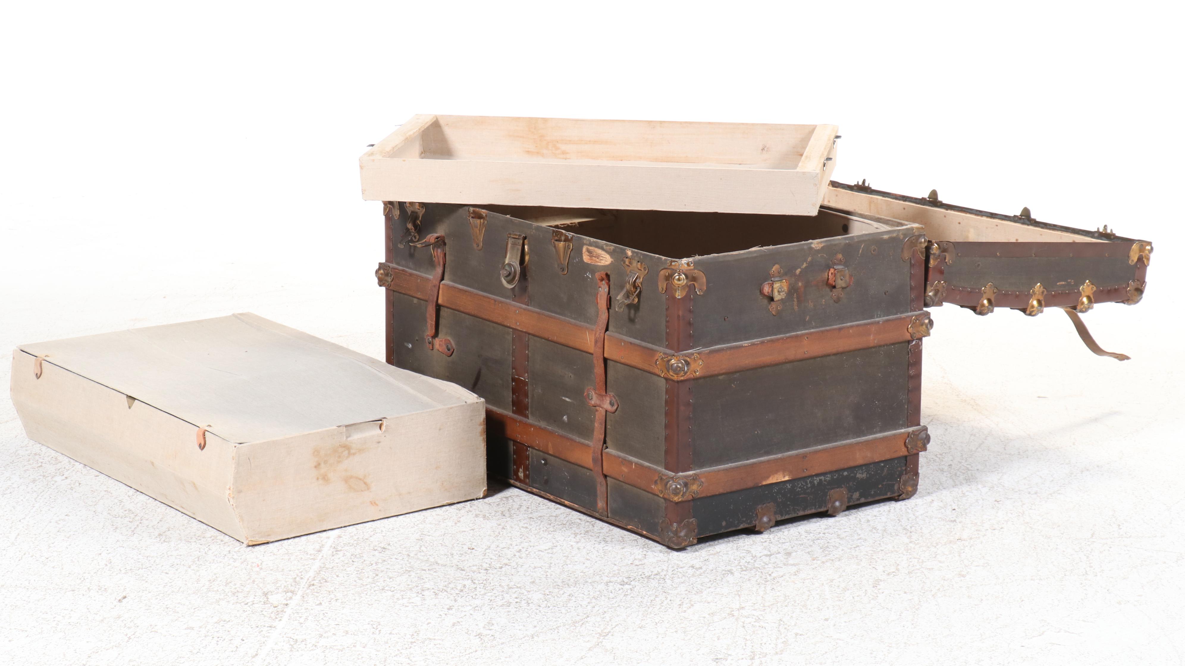 Victorian Wood-Bound Steamer Trunk, Late 19th/Early 20th Century