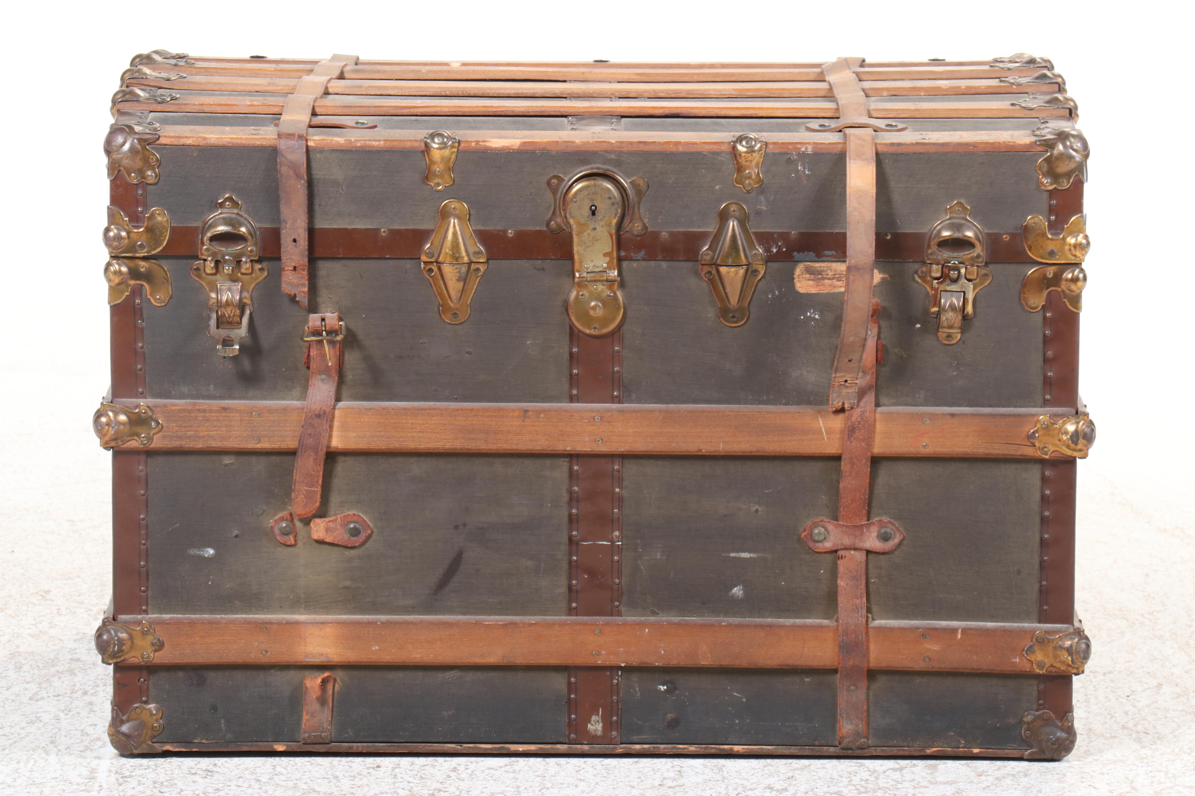 Victorian Wood-Bound Steamer Trunk, Late 19th/Early 20th Century