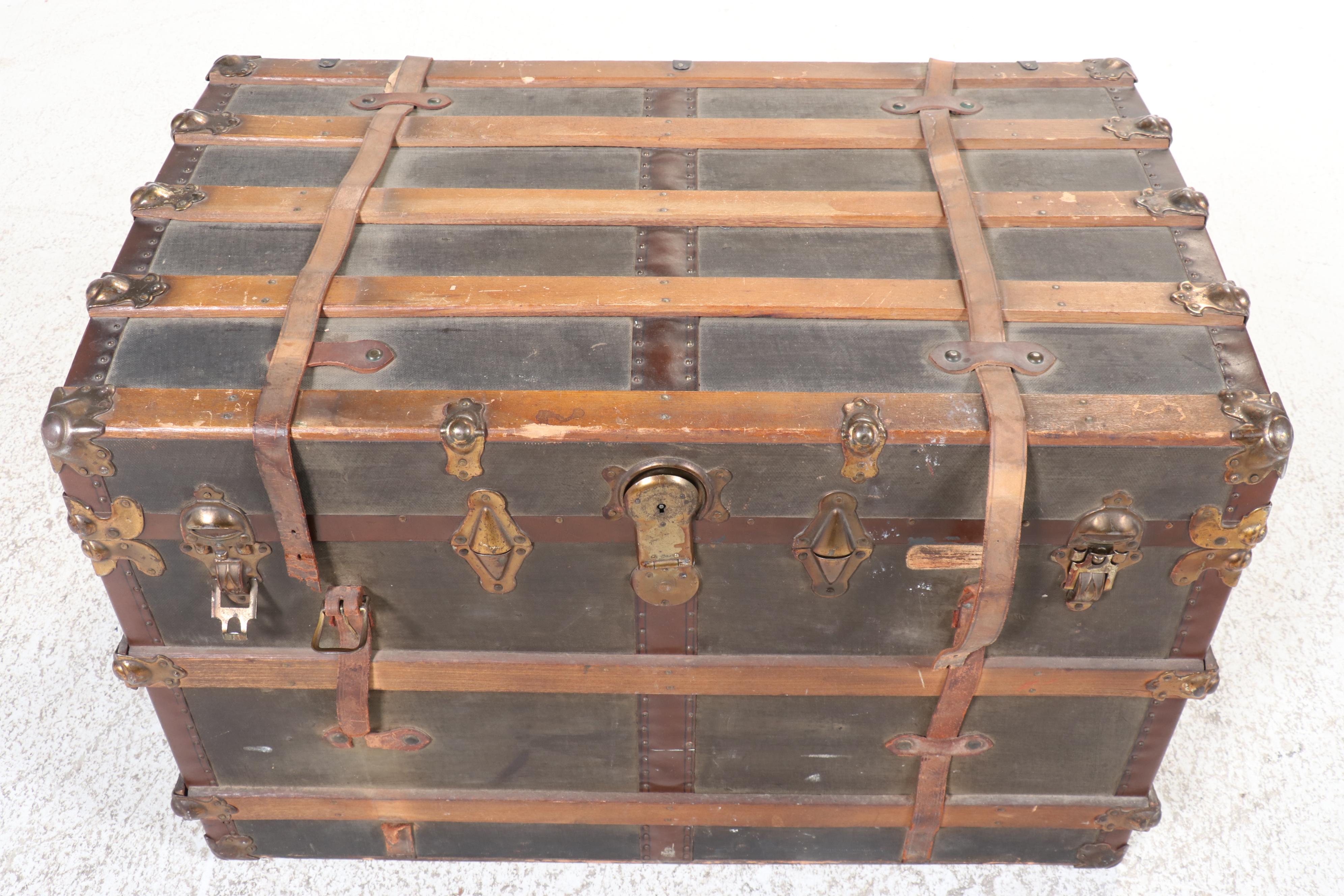 Victorian Wood-Bound Steamer Trunk, Late 19th/Early 20th Century