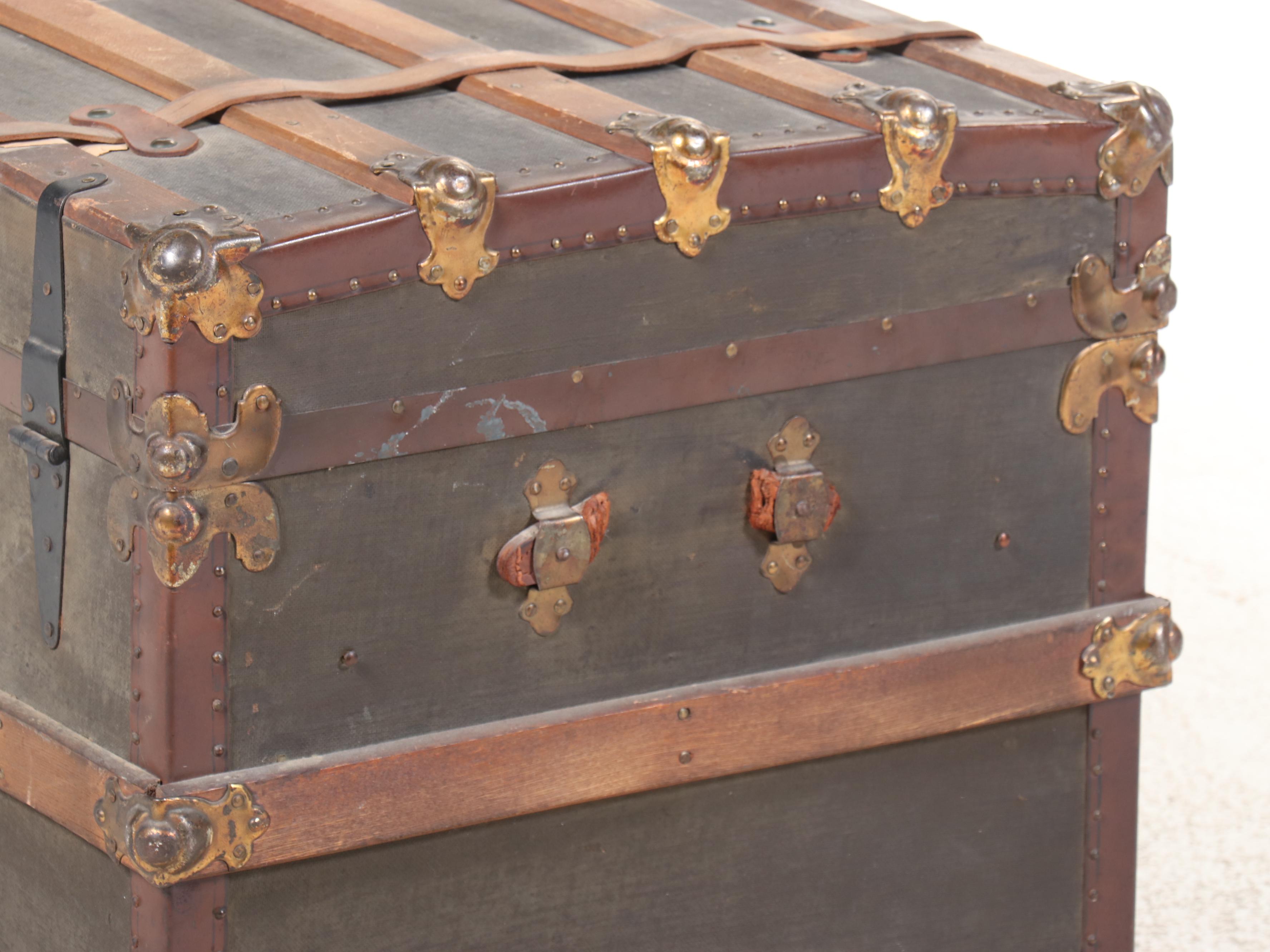 Victorian Wood-Bound Steamer Trunk, Late 19th/Early 20th Century