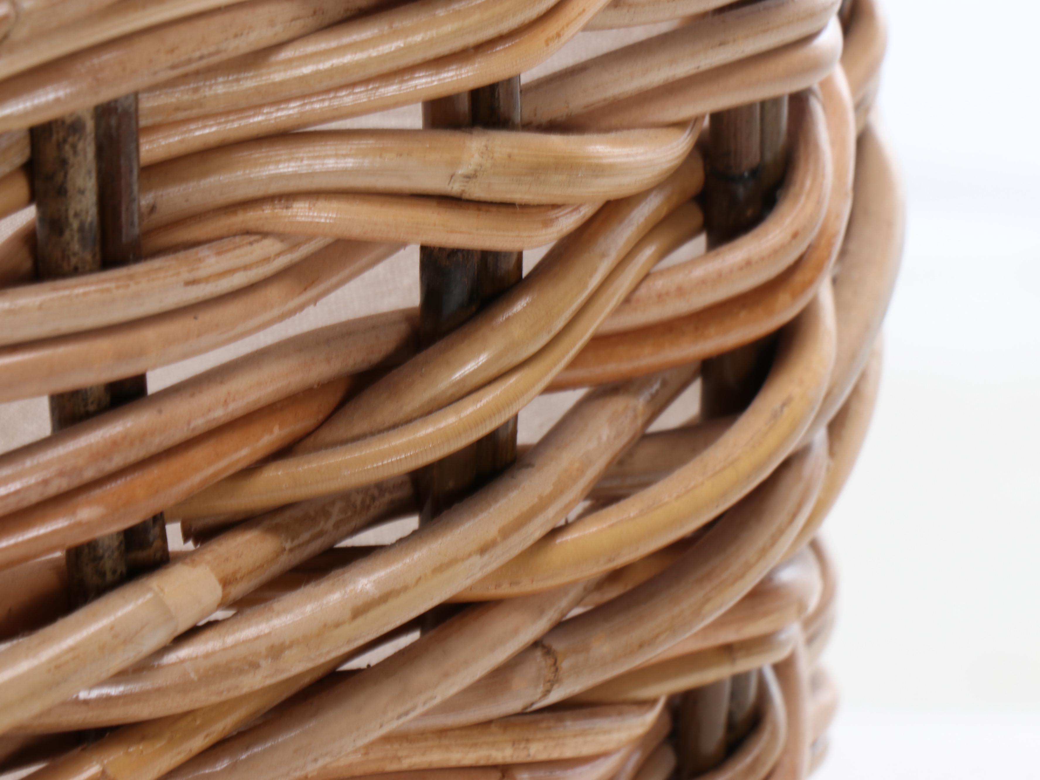 Indonesian Fabric-Lined Rattan Round Woven Laundry Basket