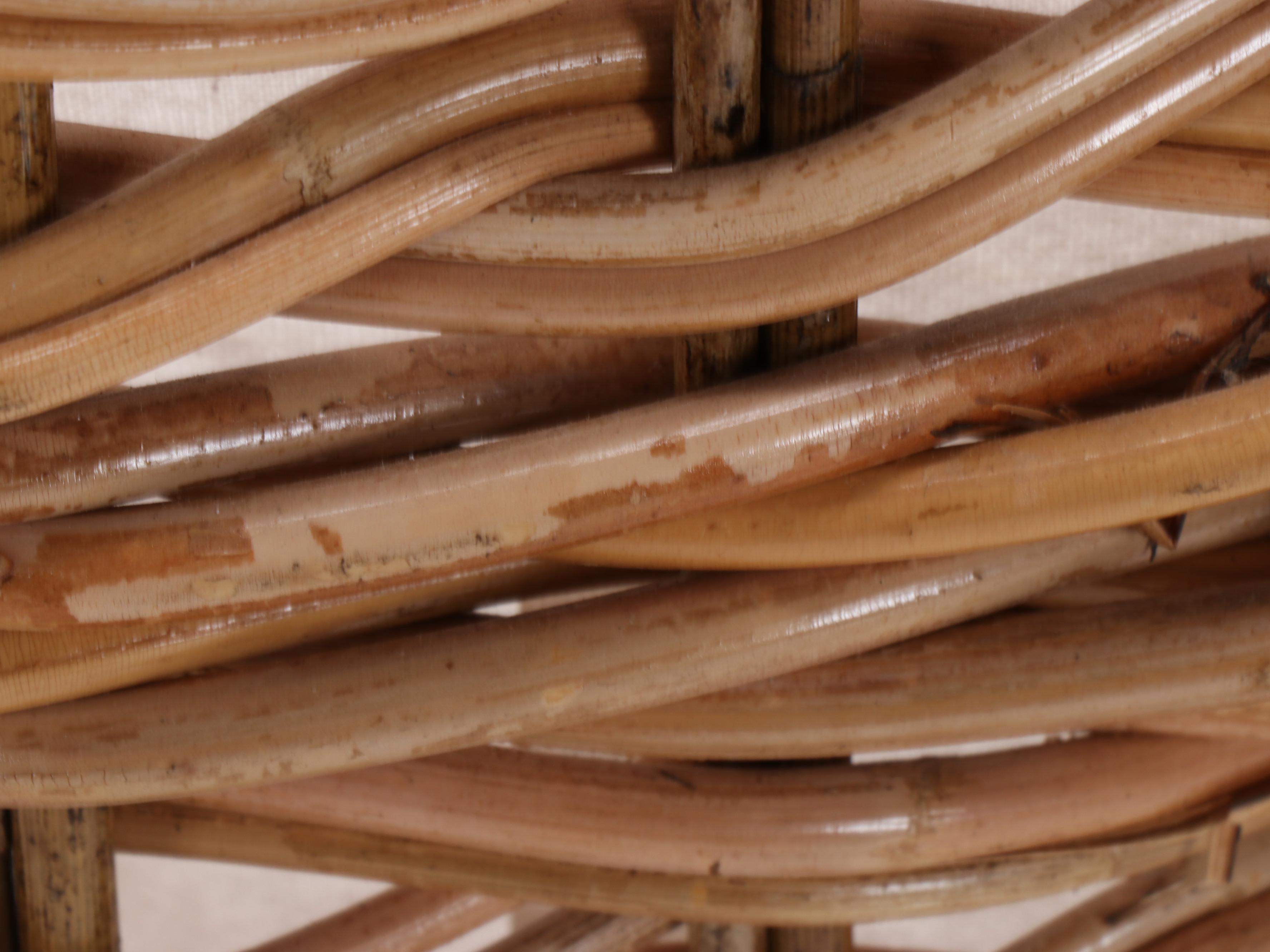 Indonesian Fabric-Lined Rattan Round Woven Laundry Basket
