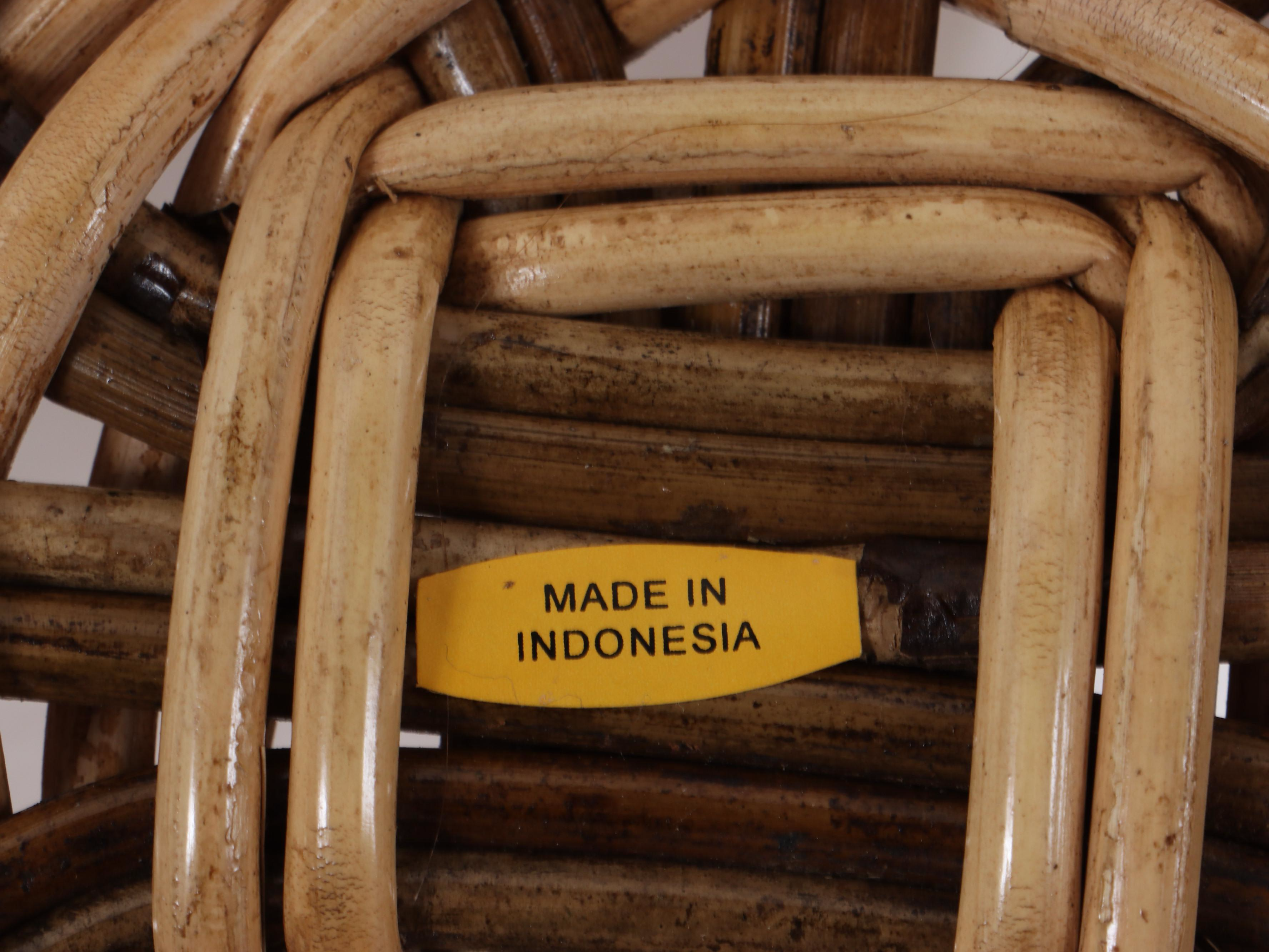 Indonesian Fabric-Lined Rattan Round Woven Laundry Basket