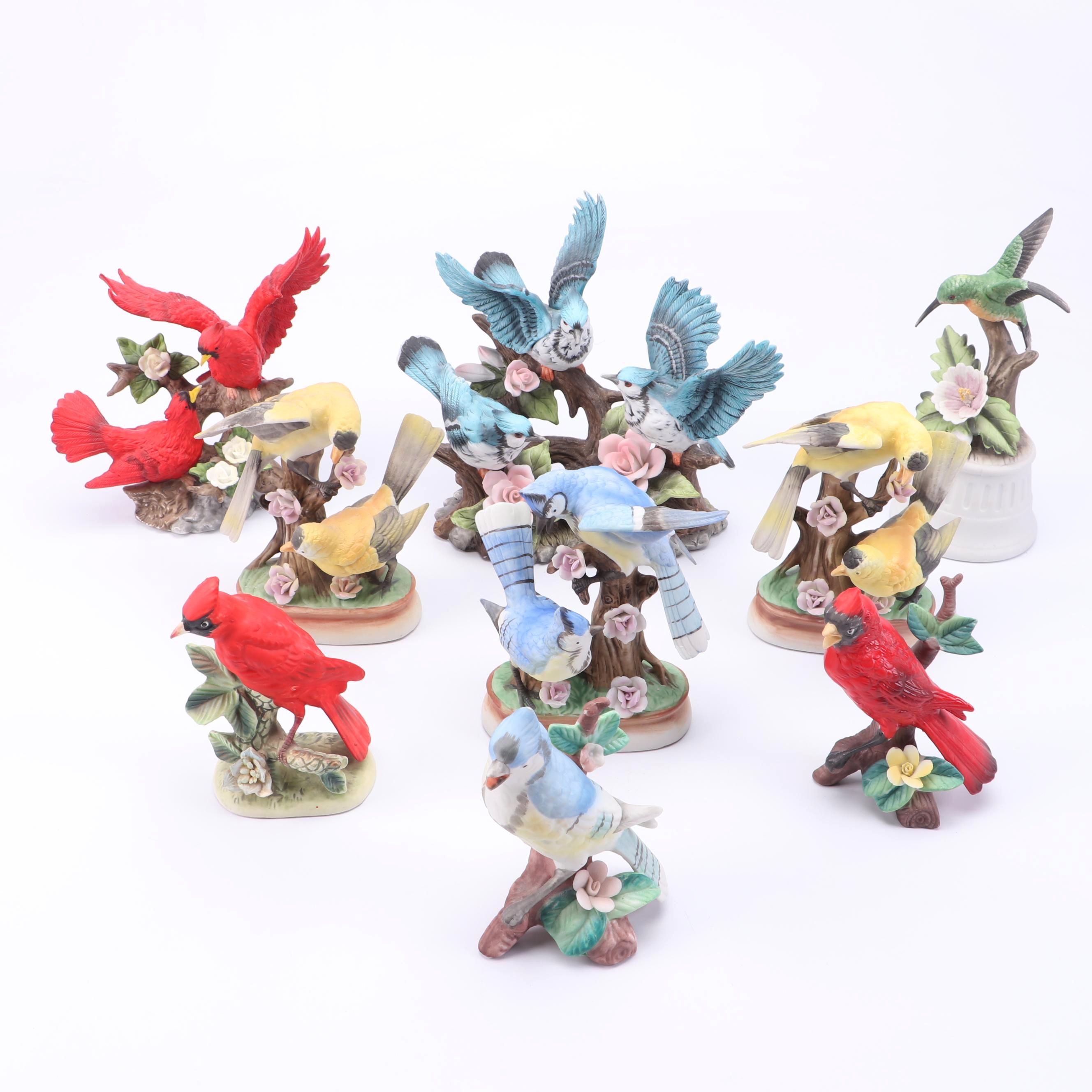 Ceramic Cardinals, Blue Jays, Hummingbird and More Bird Figurines