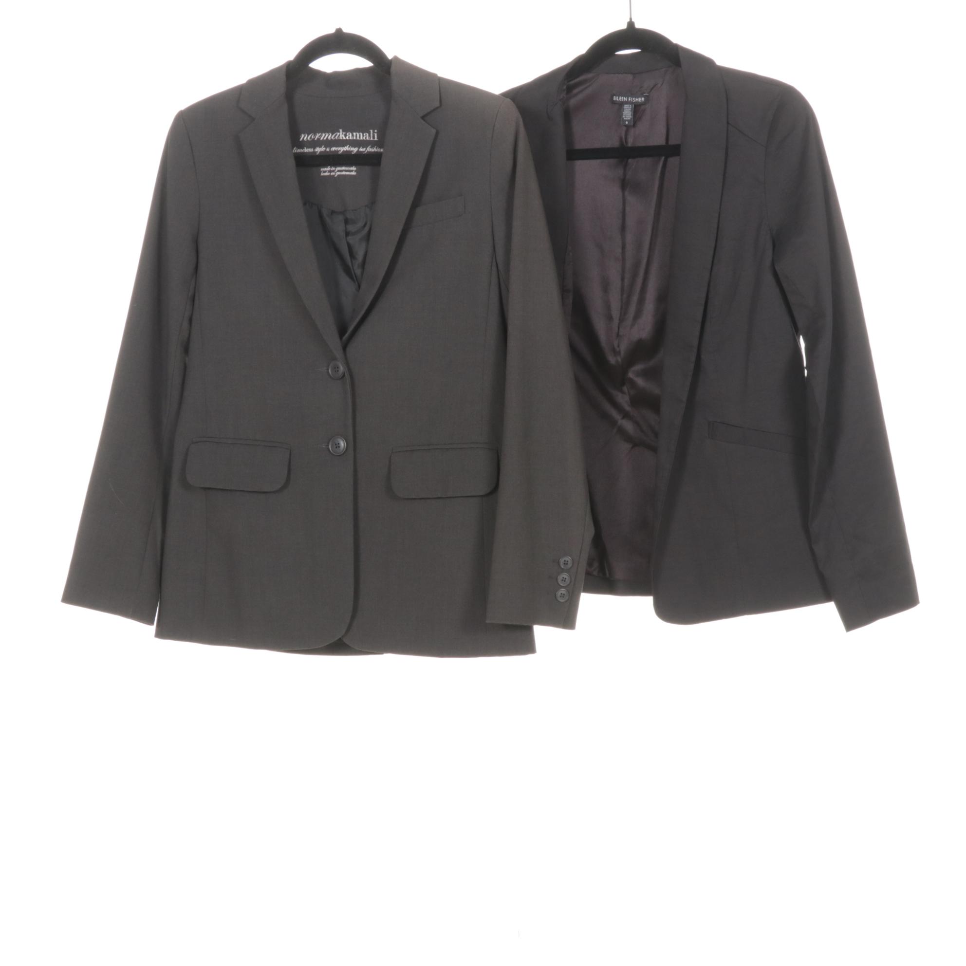 Norma Kamali and Eileen Fisher Blazers in Charcoal and Black, Size 4
