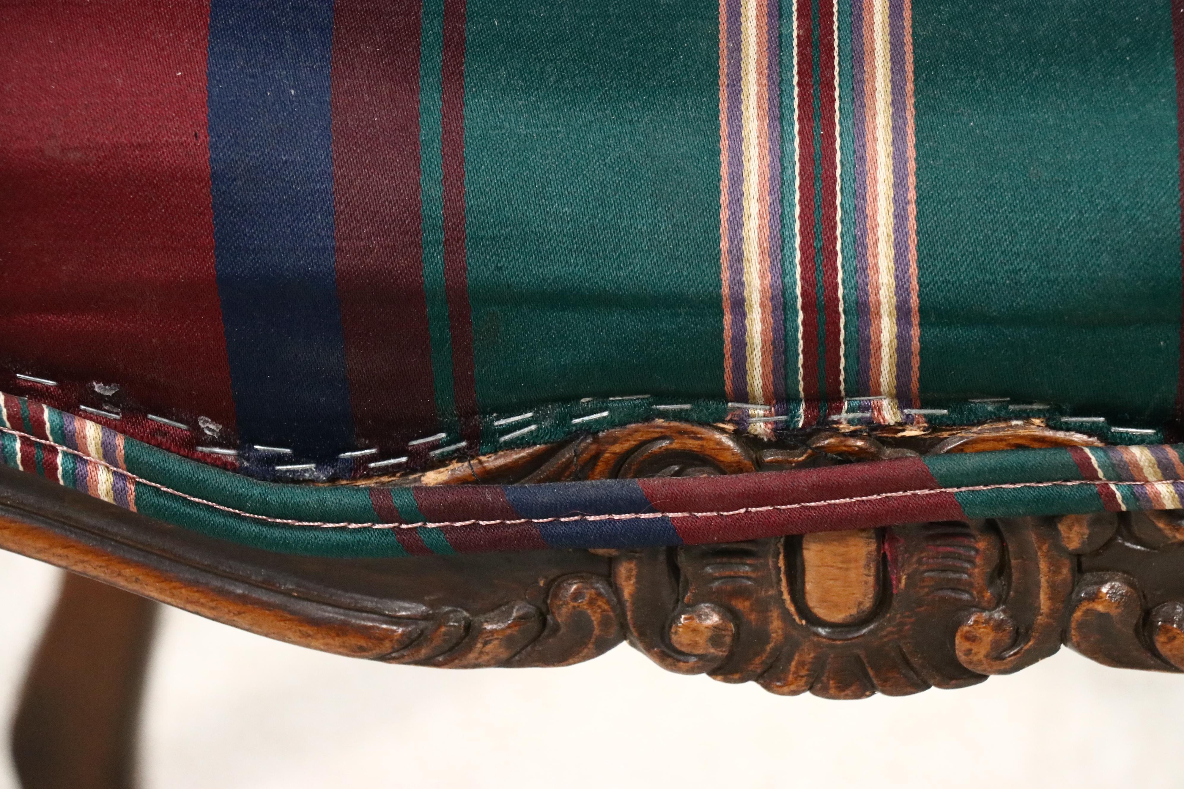 Set of Four French Provincial Style Upholstered Walnut Dining Chairs