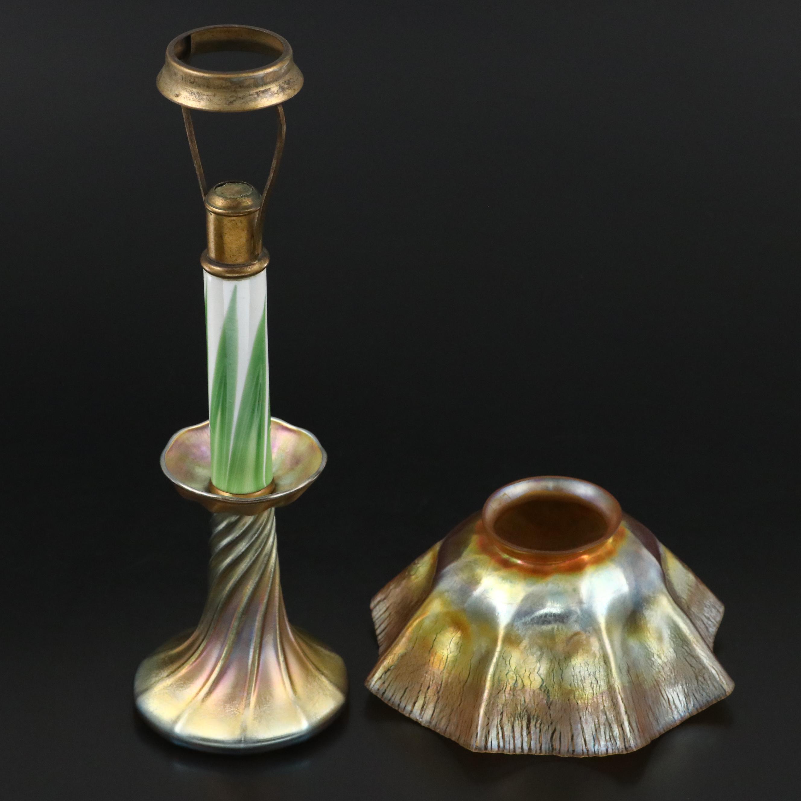 Louis Comfort Tiffany Favrile Art Glass Candlestick Lamp, Early 20th Century