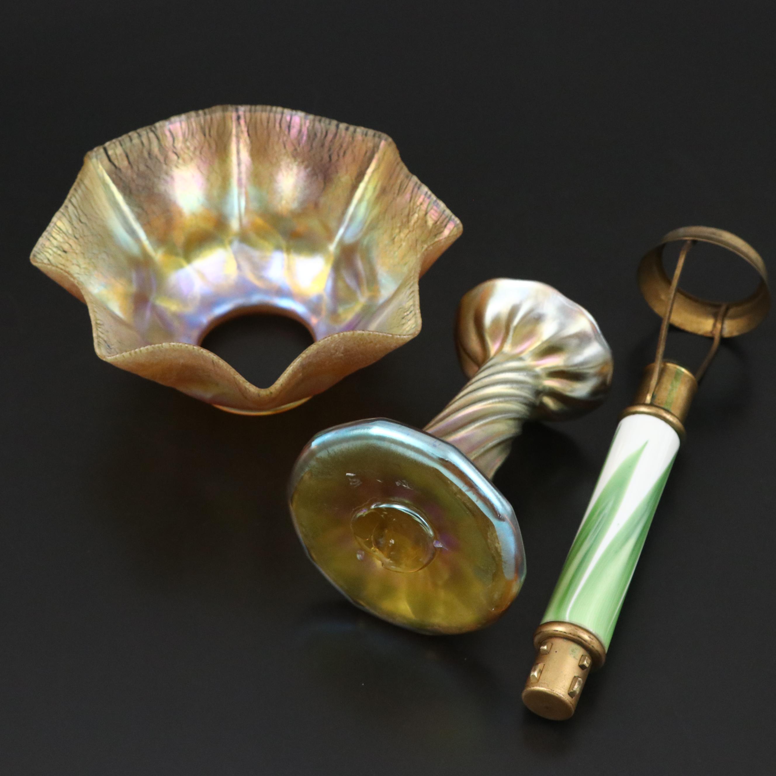 Louis Comfort Tiffany Favrile Art Glass Candlestick Lamp, Early 20th Century