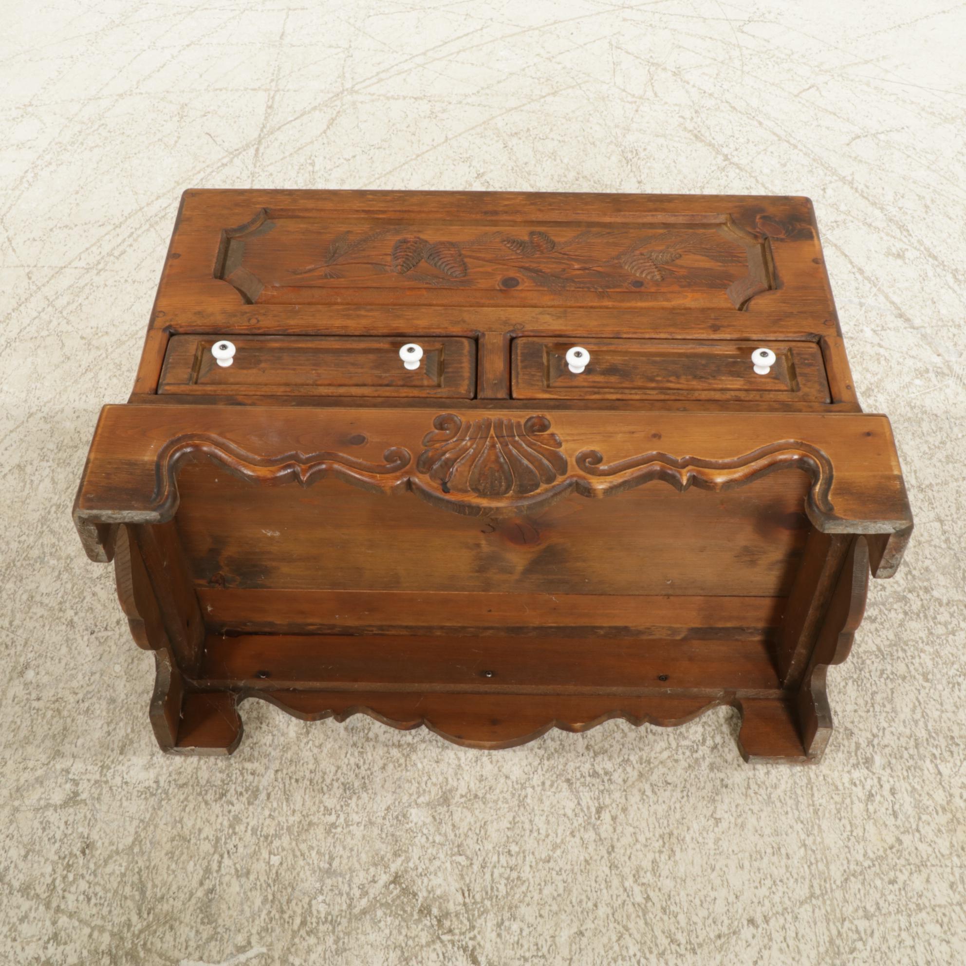 Small Pine Blanket Chest with Carved Pinecone Decoration