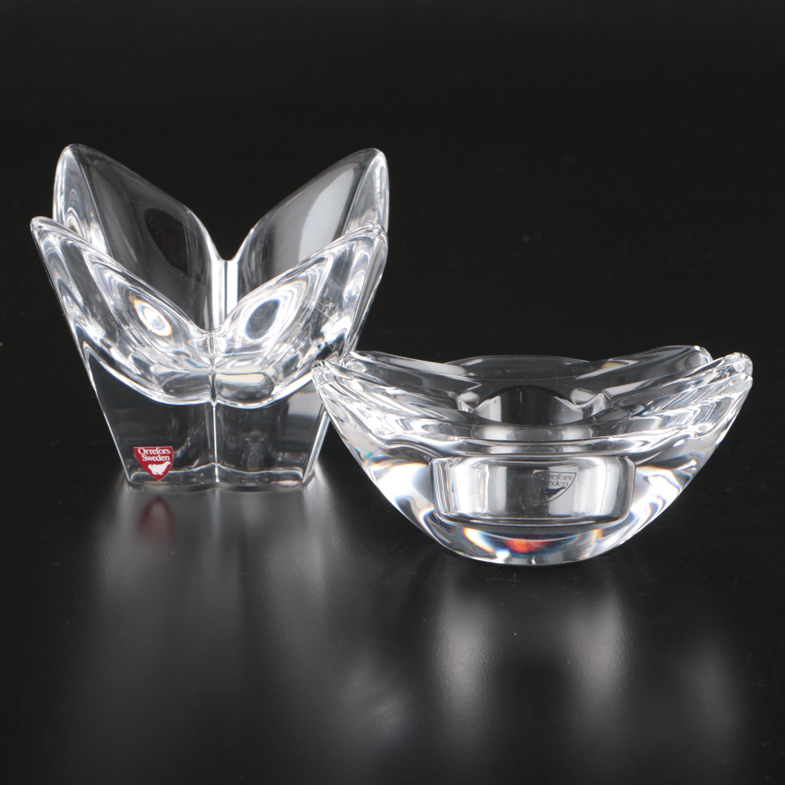 Orrefors Crystal Lotus Bowl and Votive Holder