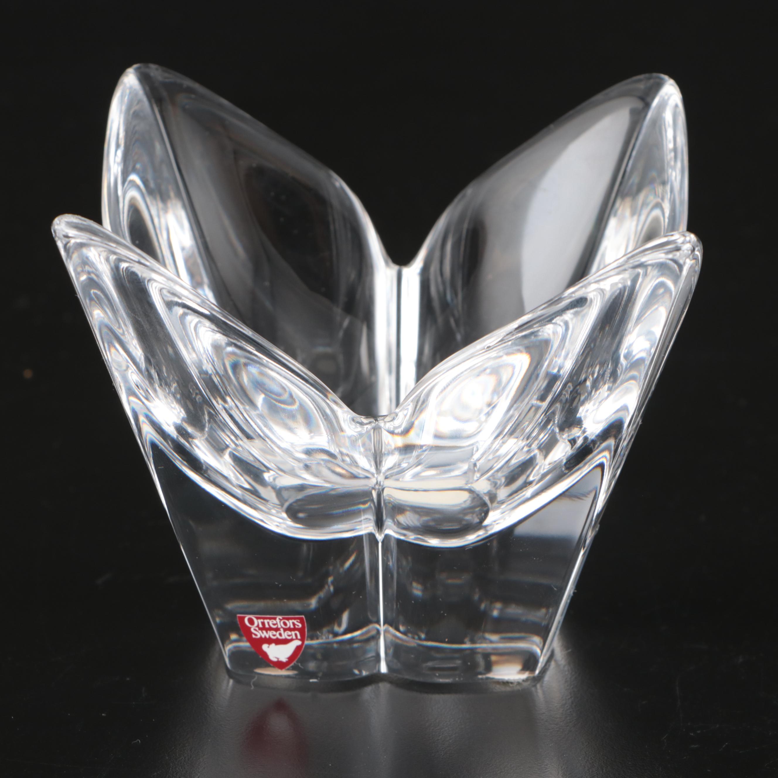 Orrefors Crystal Lotus Bowl and Votive Holder