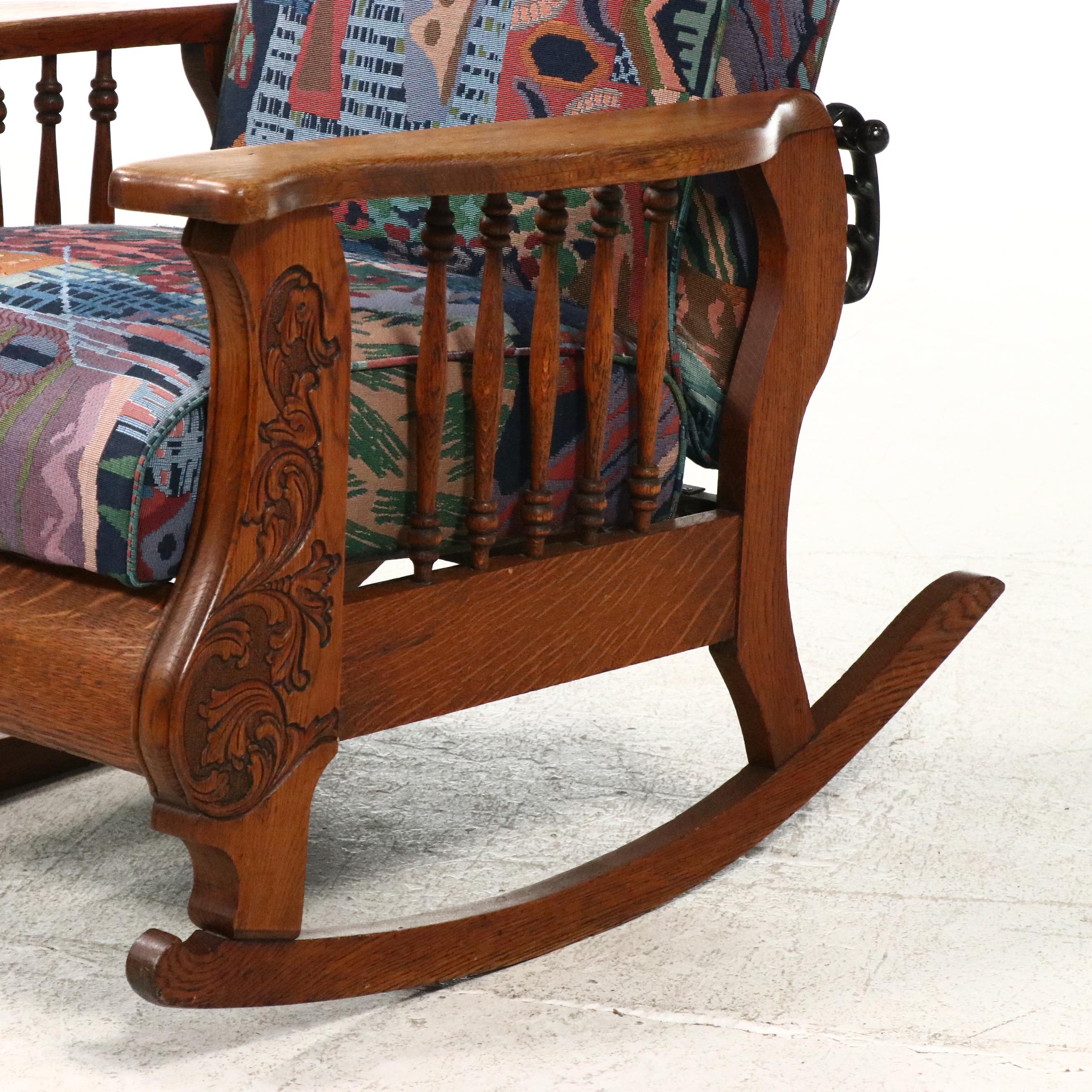 Arts & Crafts Style Carved Oak Rocking Chair, 1920s