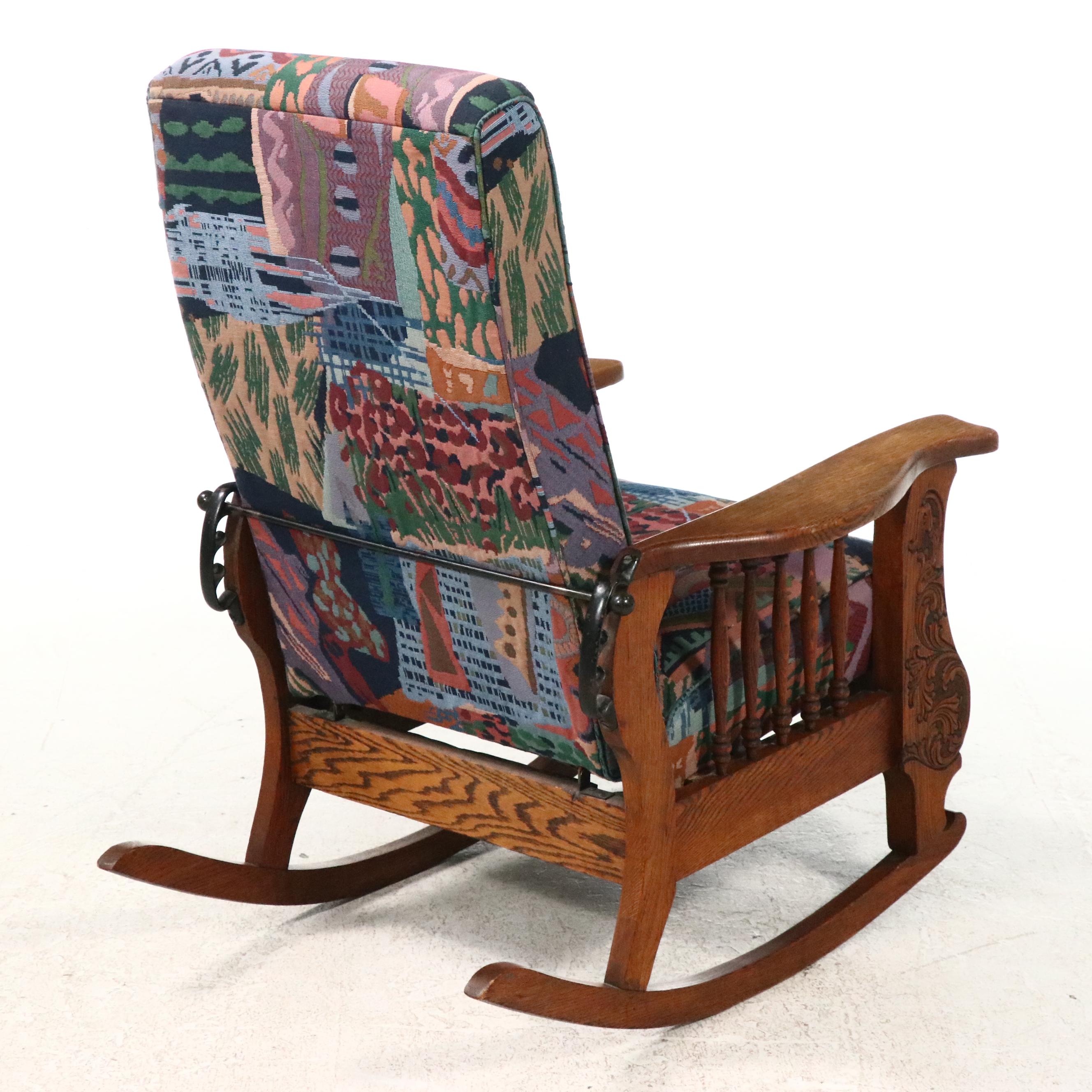 Arts & Crafts Style Carved Oak Rocking Chair, 1920s