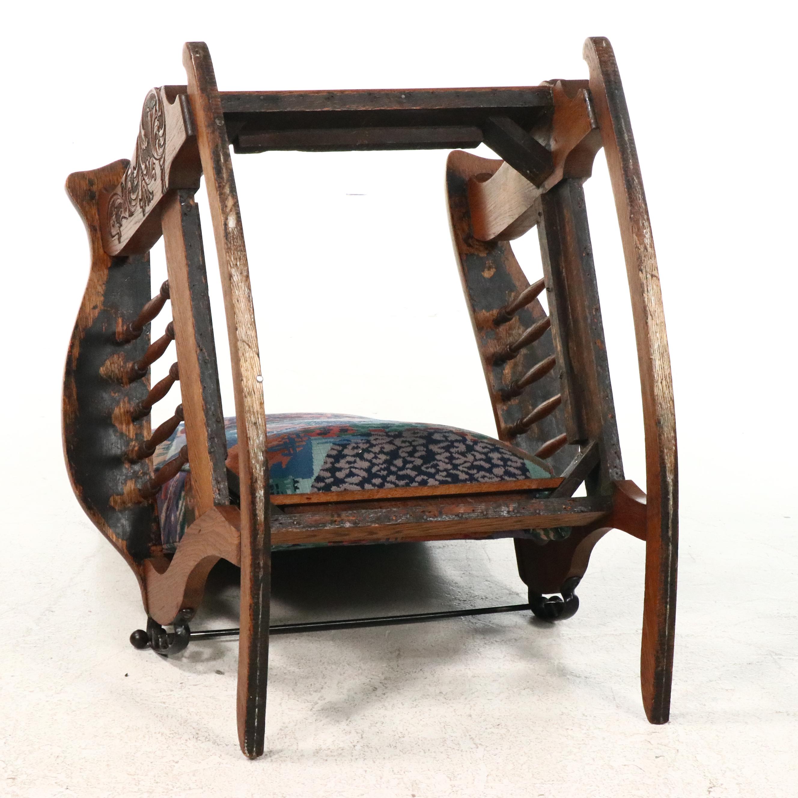 Arts & Crafts Style Carved Oak Rocking Chair, 1920s