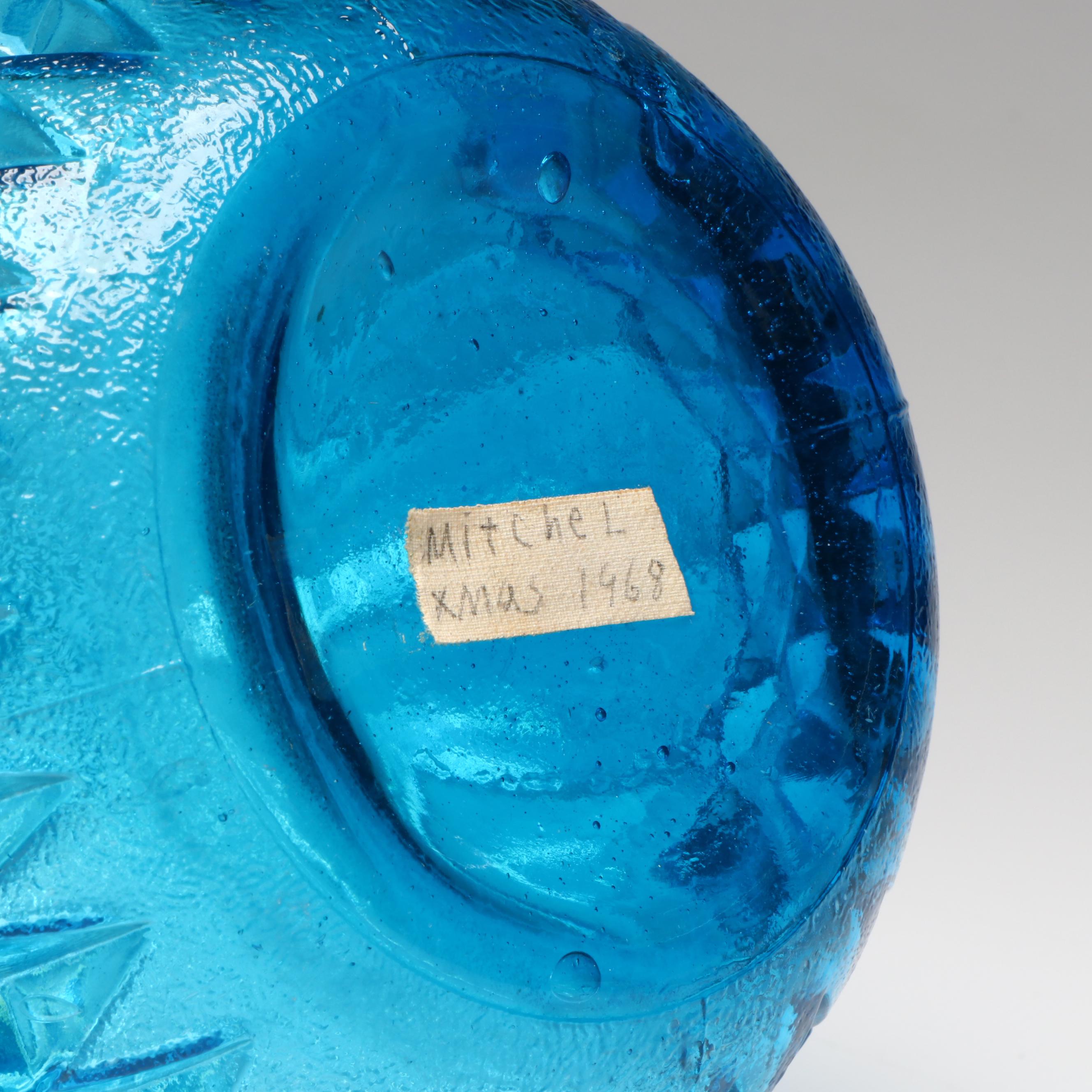 Mid Century Modern Style Blue Glass Diamond Pattern with Other Glass Decanters