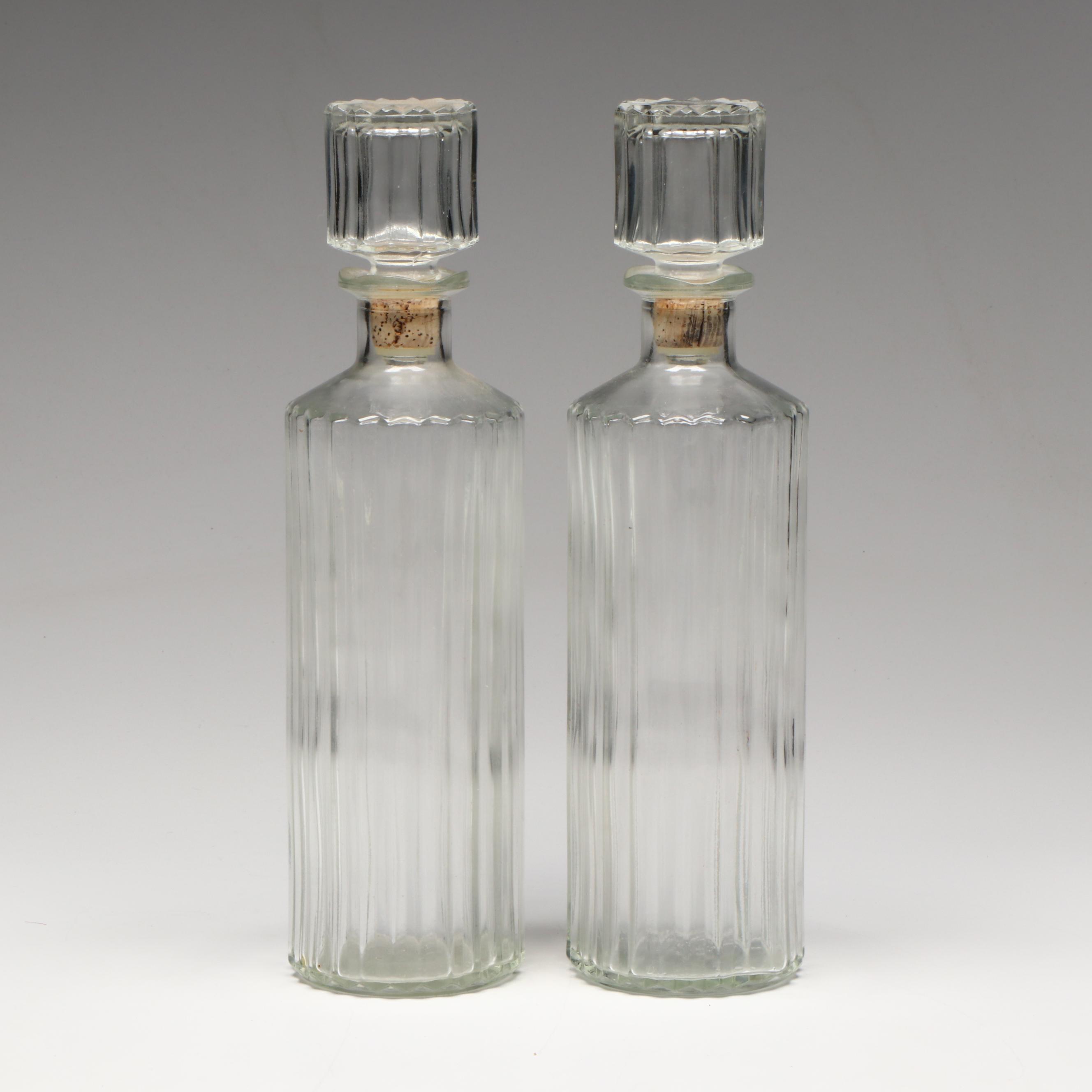 Mid Century Modern Style Blue Glass Diamond Pattern with Other Glass Decanters