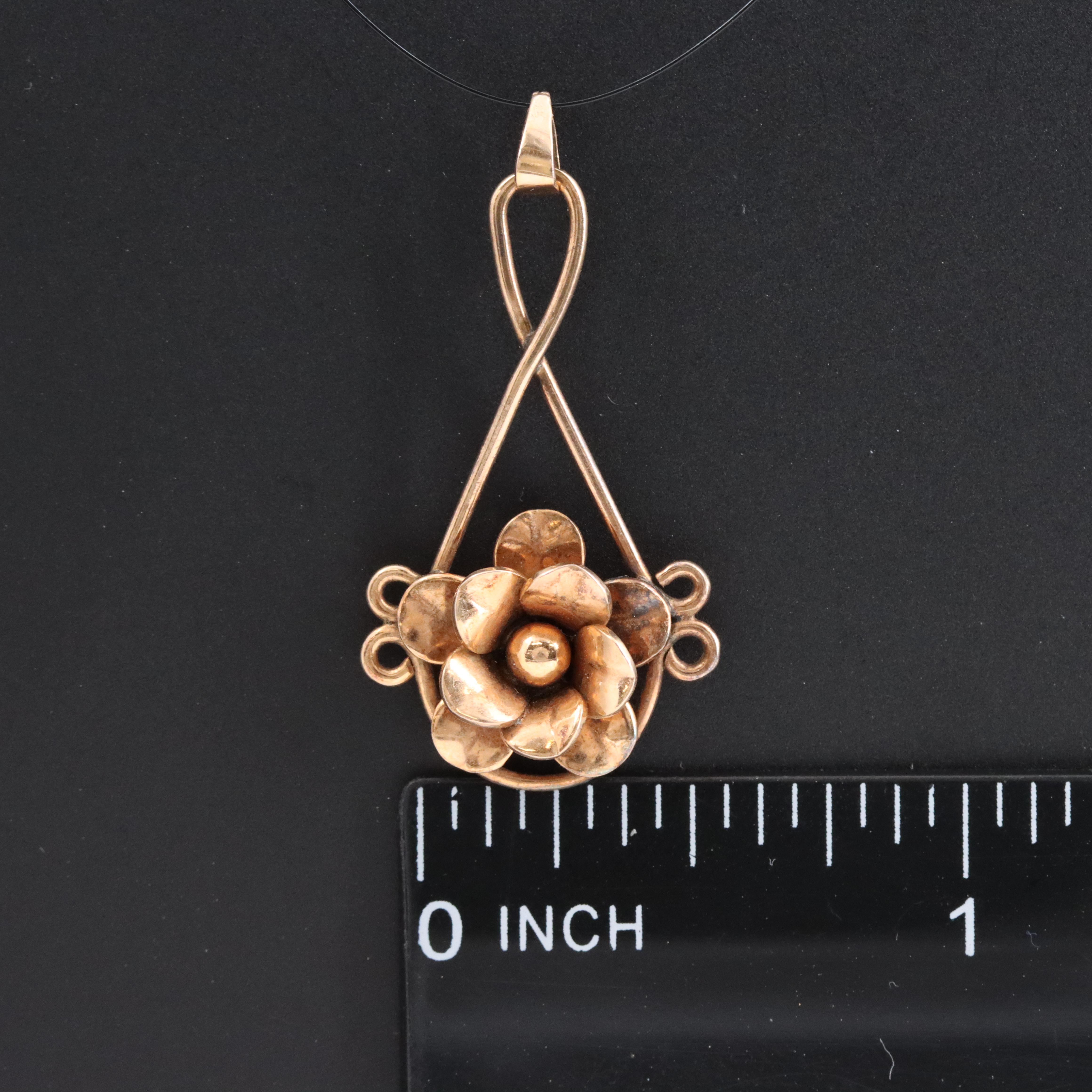 Vintage 10K Rose Gold Flower Drop Pendant