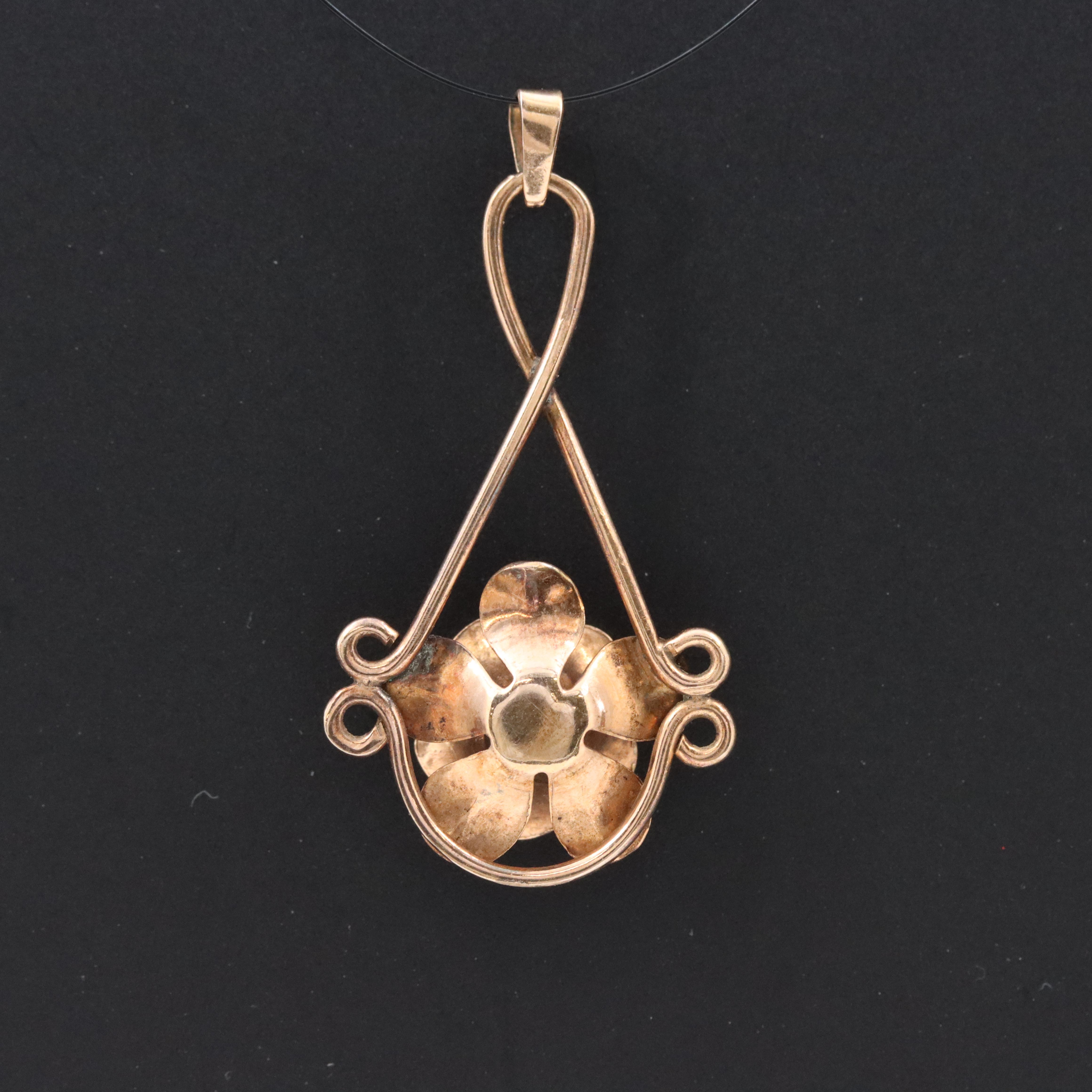 Vintage 10K Rose Gold Flower Drop Pendant
