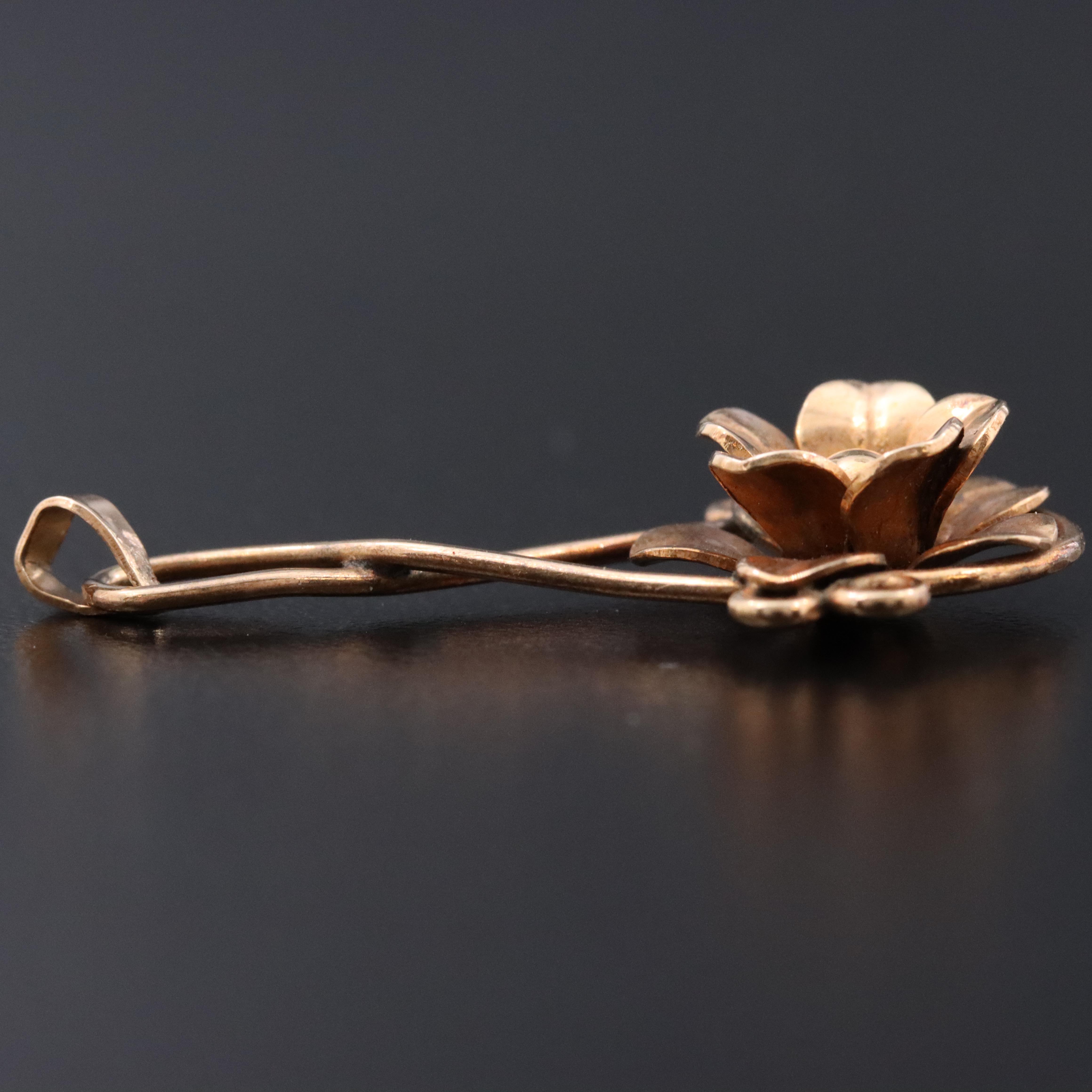 Vintage 10K Rose Gold Flower Drop Pendant