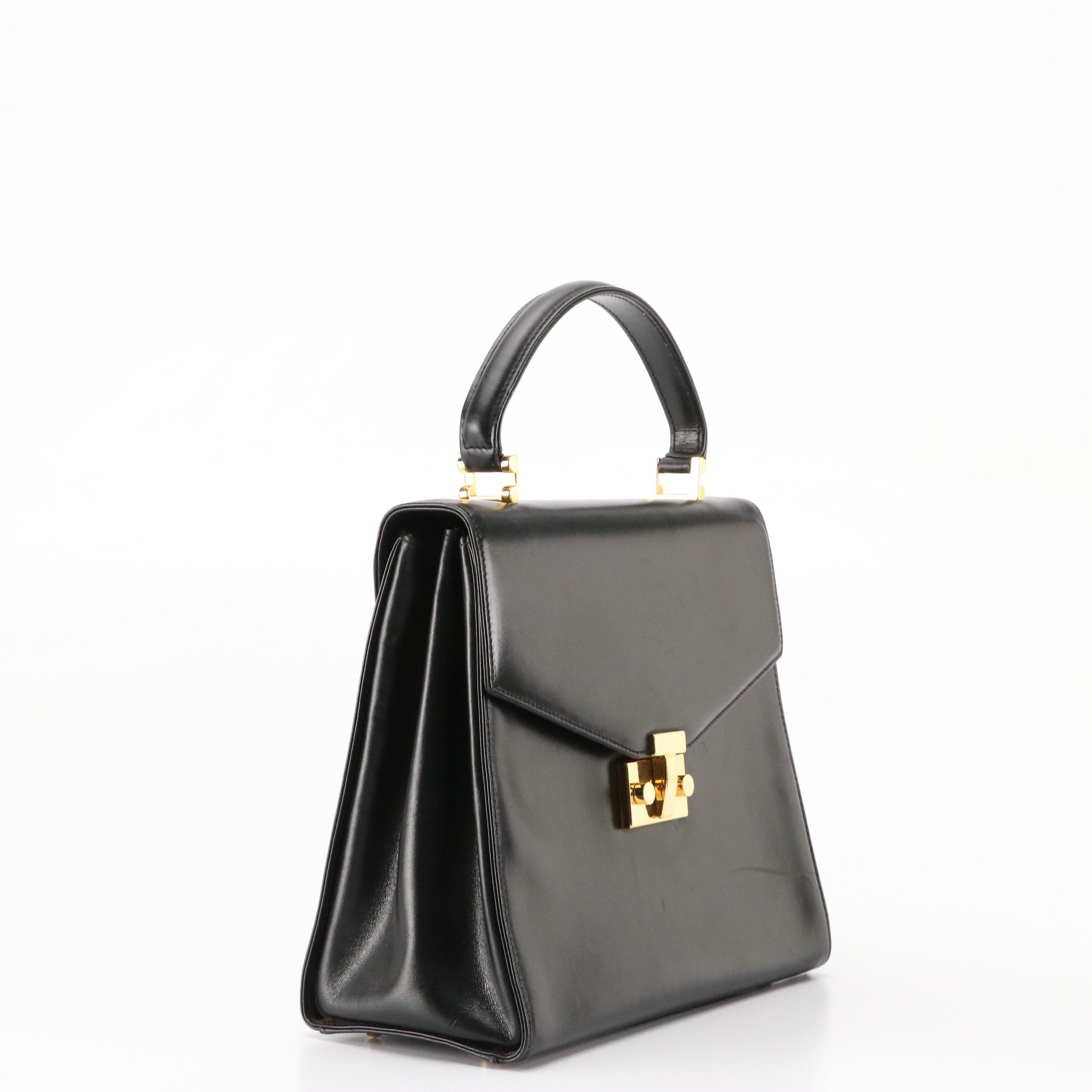 Tiffany & Co. Black Leather Top Handle Bag with Detachable Shoulder Strap