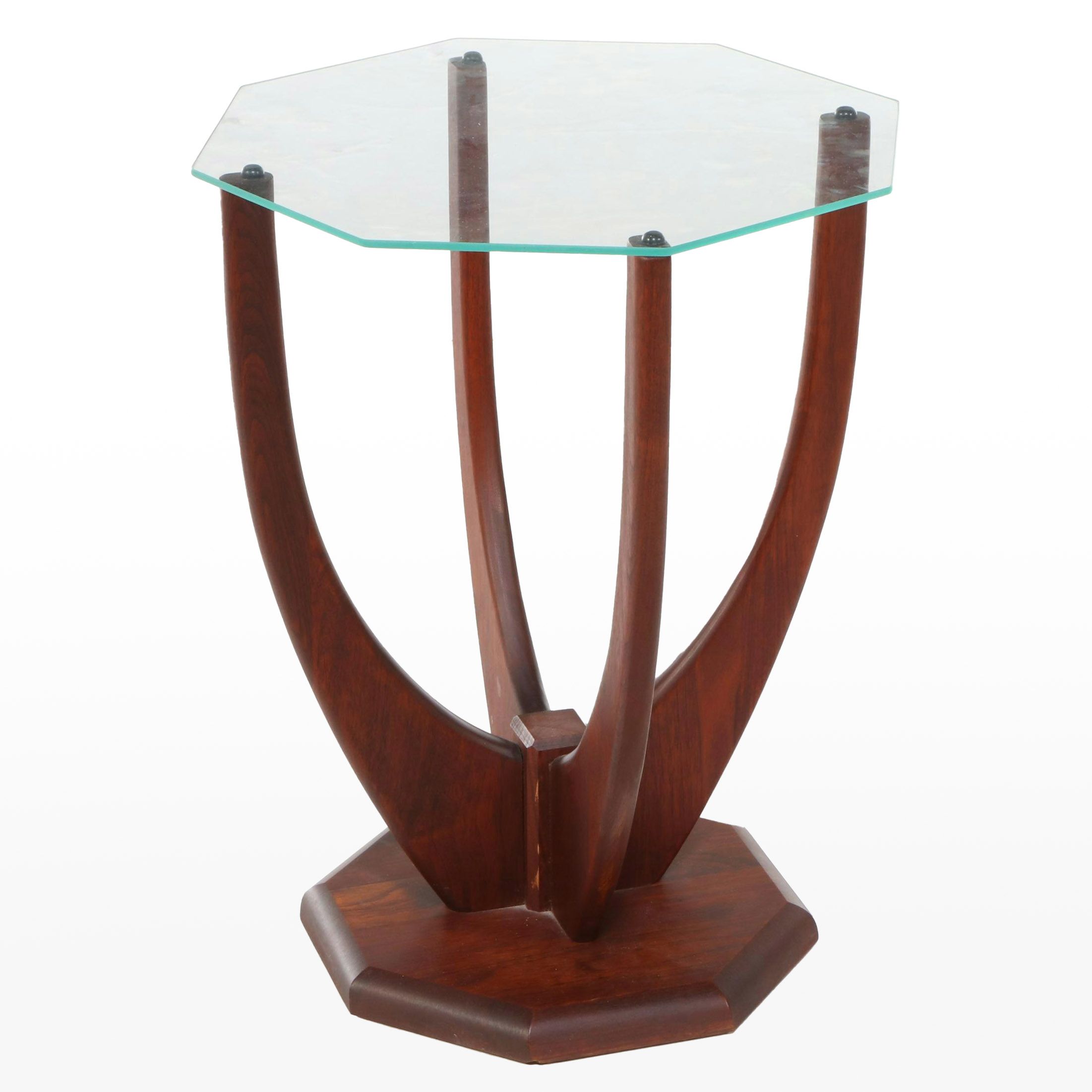 Glass Top Sculptural Walnut End Table, Manner of Adrian Pearsall