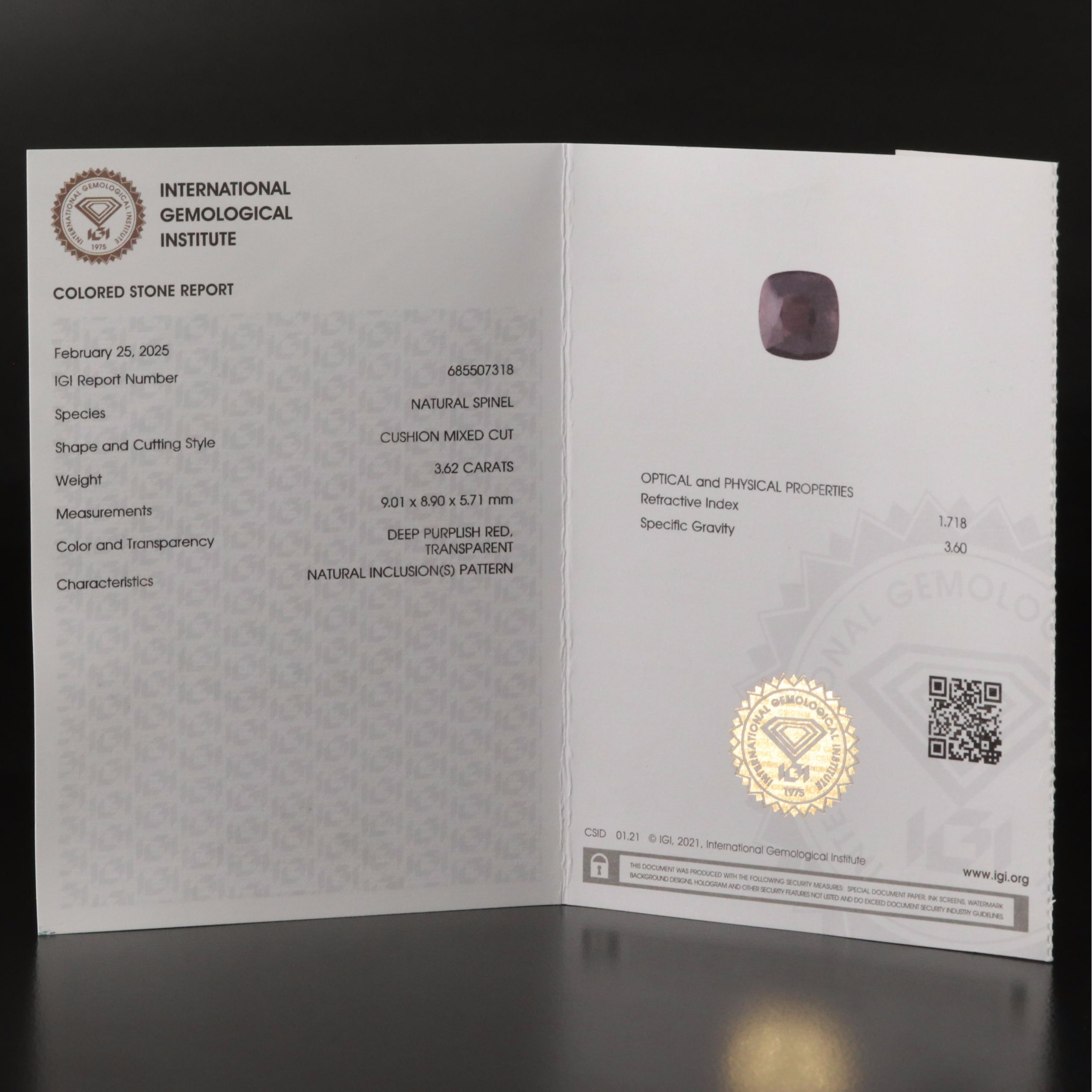 Loose 3.62 CT Spinel with IGI Report