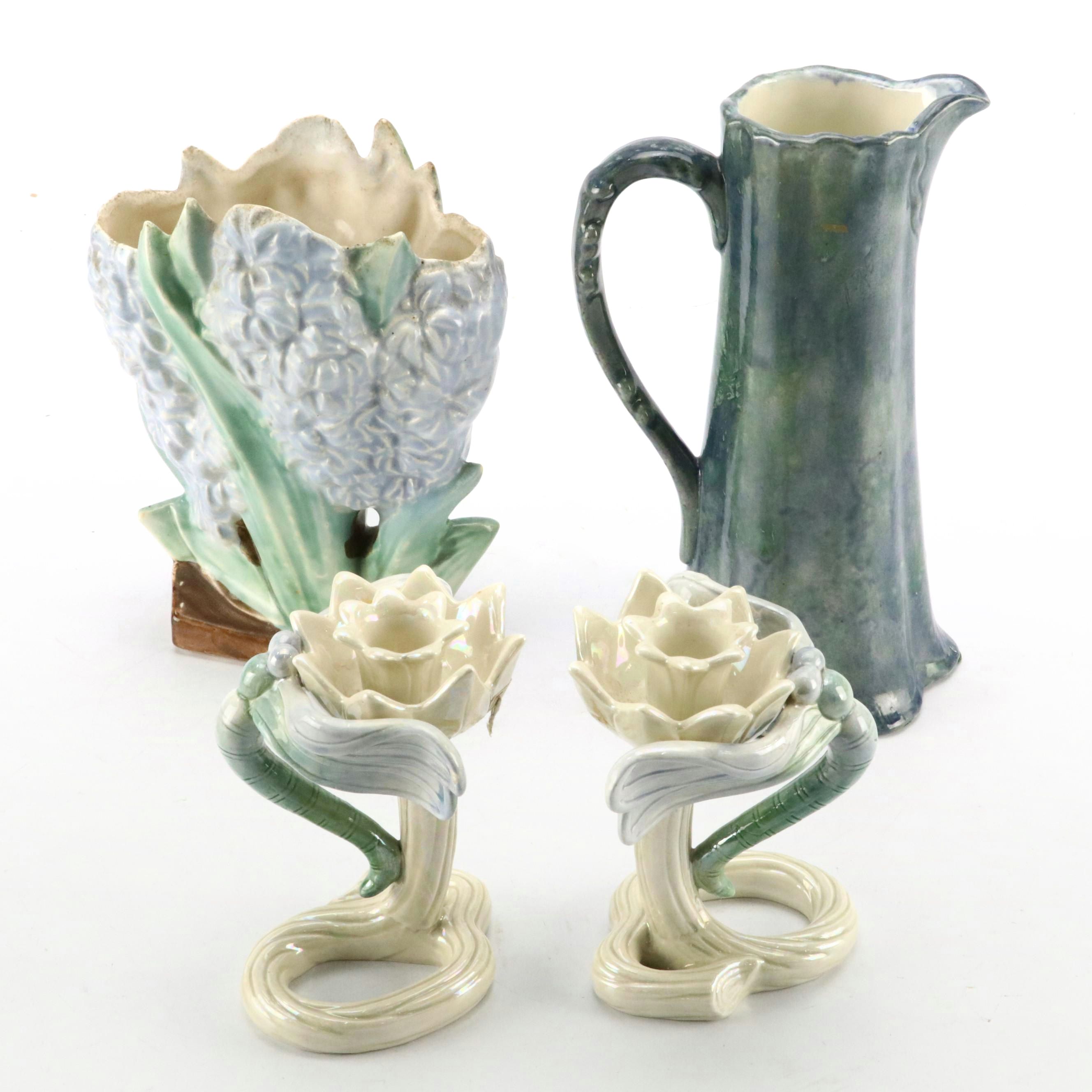 McCoy Ceramic Vase with Ceramic Ewer and Ceramic Candle Holders