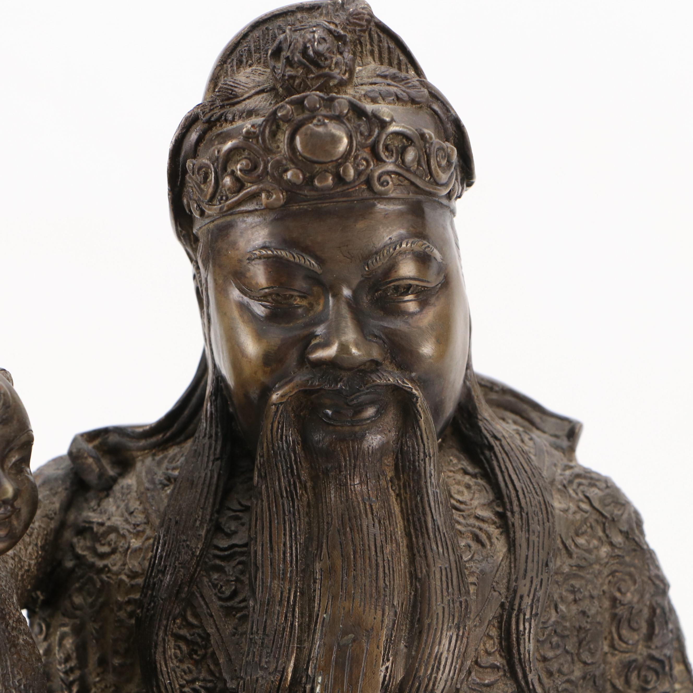 Chinese Bronze Statue of Man with Child
