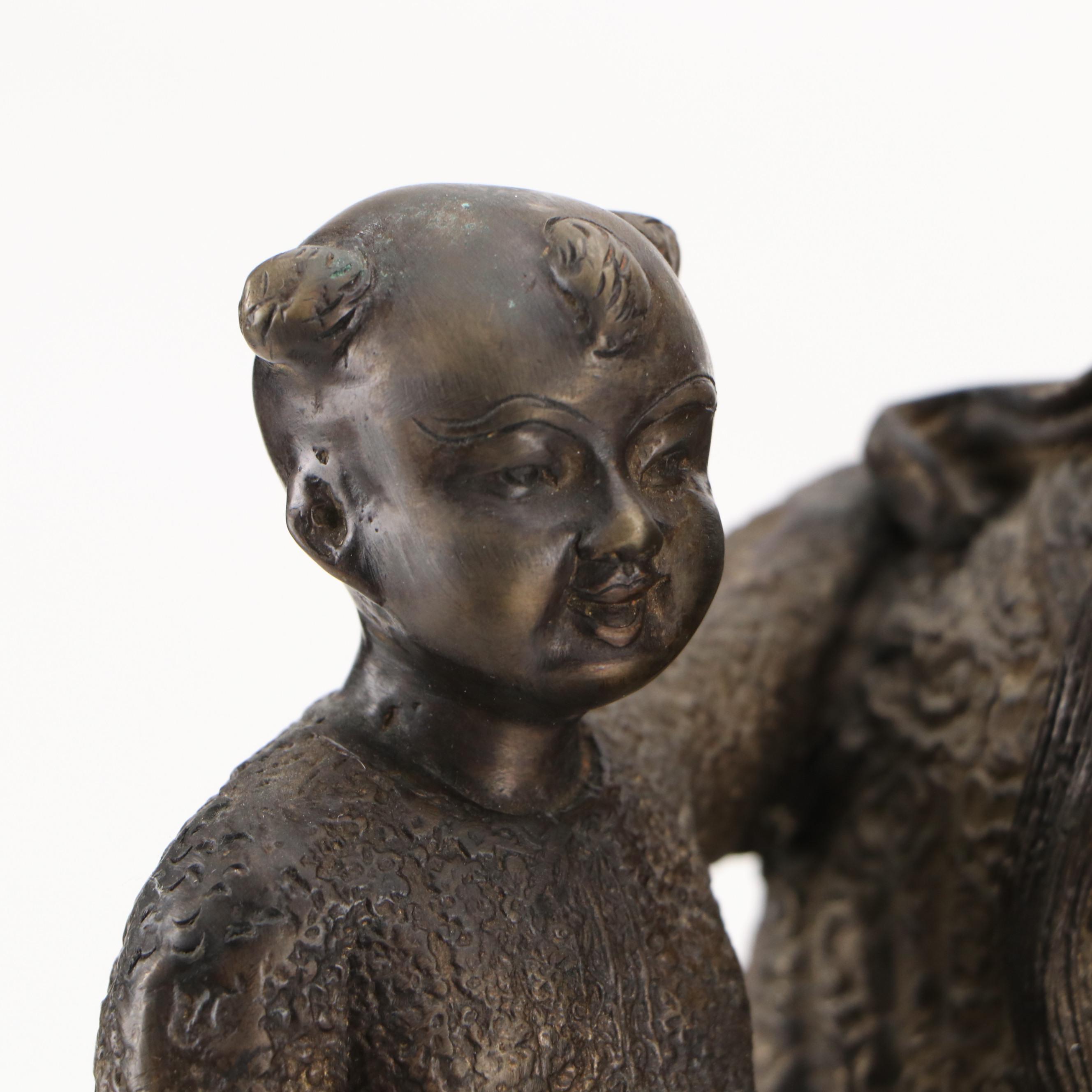Chinese Bronze Statue of Man with Child