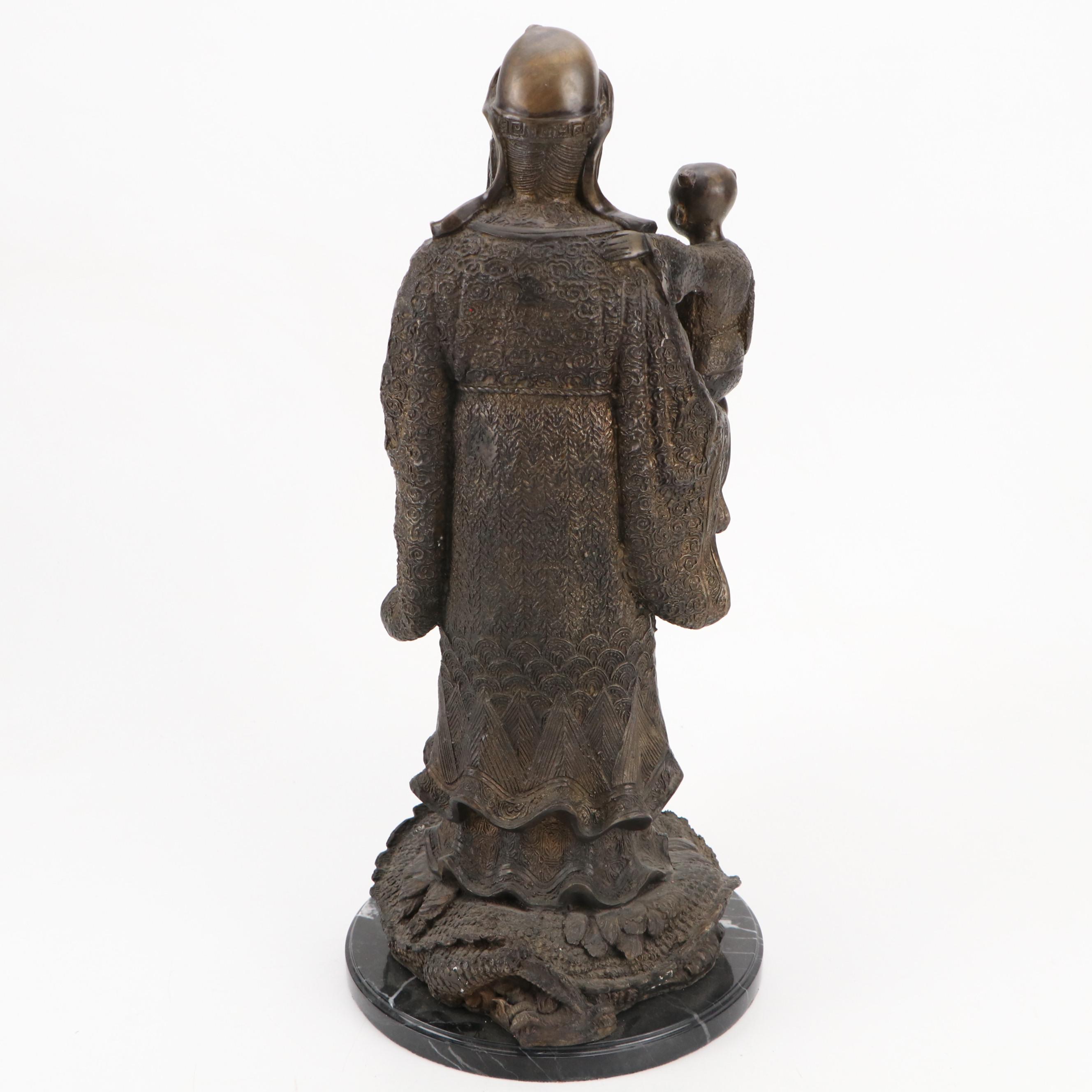 Chinese Bronze Statue of Man with Child