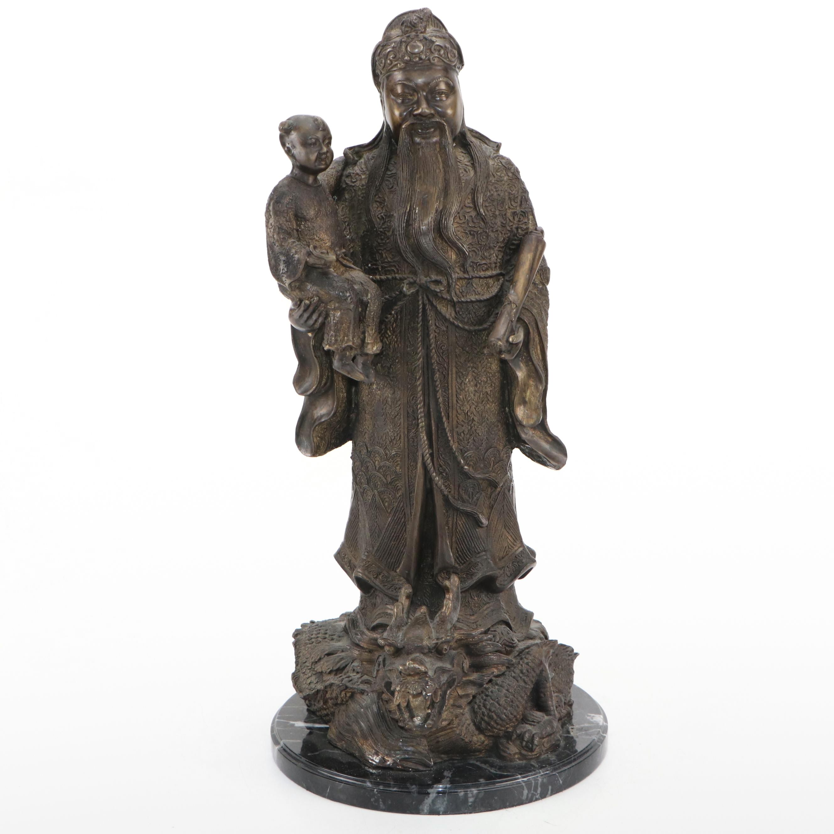 Chinese Bronze Statue of Man with Child