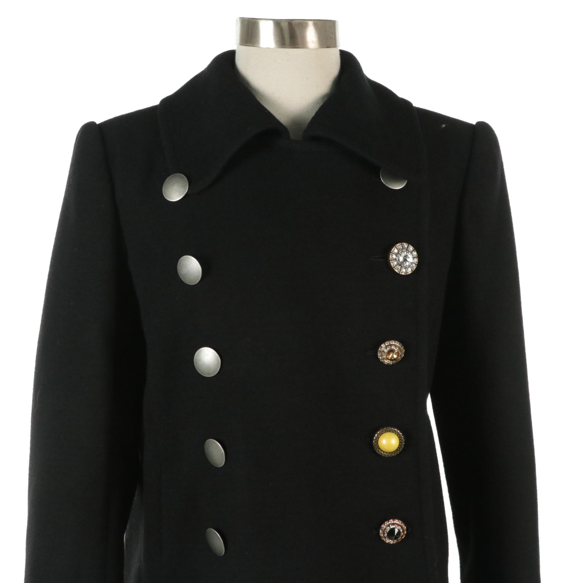 Marc Jacobs Black Virgin Wool Silk Blend Double-Breasted Coat with Tags