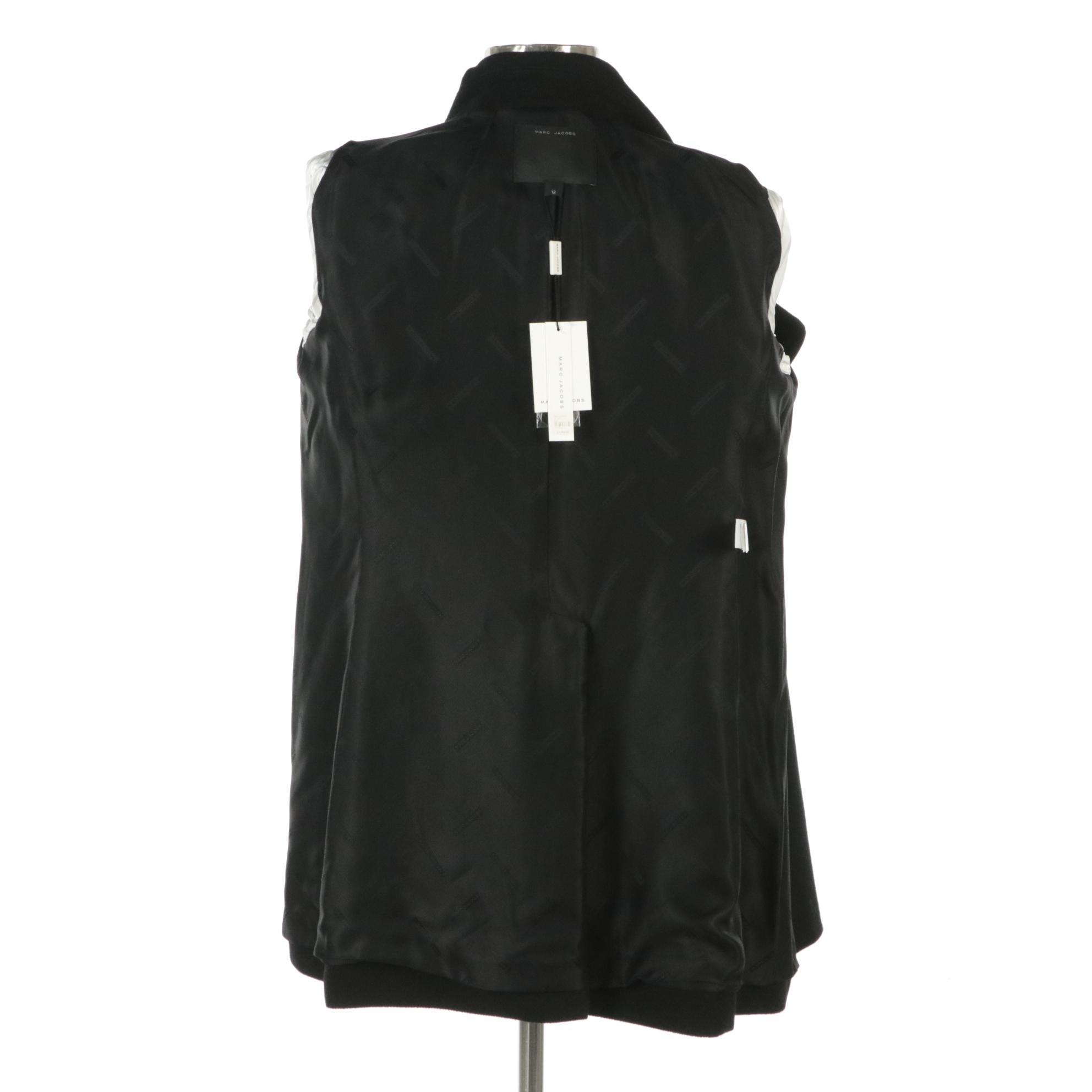 Marc Jacobs Black Virgin Wool Silk Blend Double-Breasted Coat with Tags