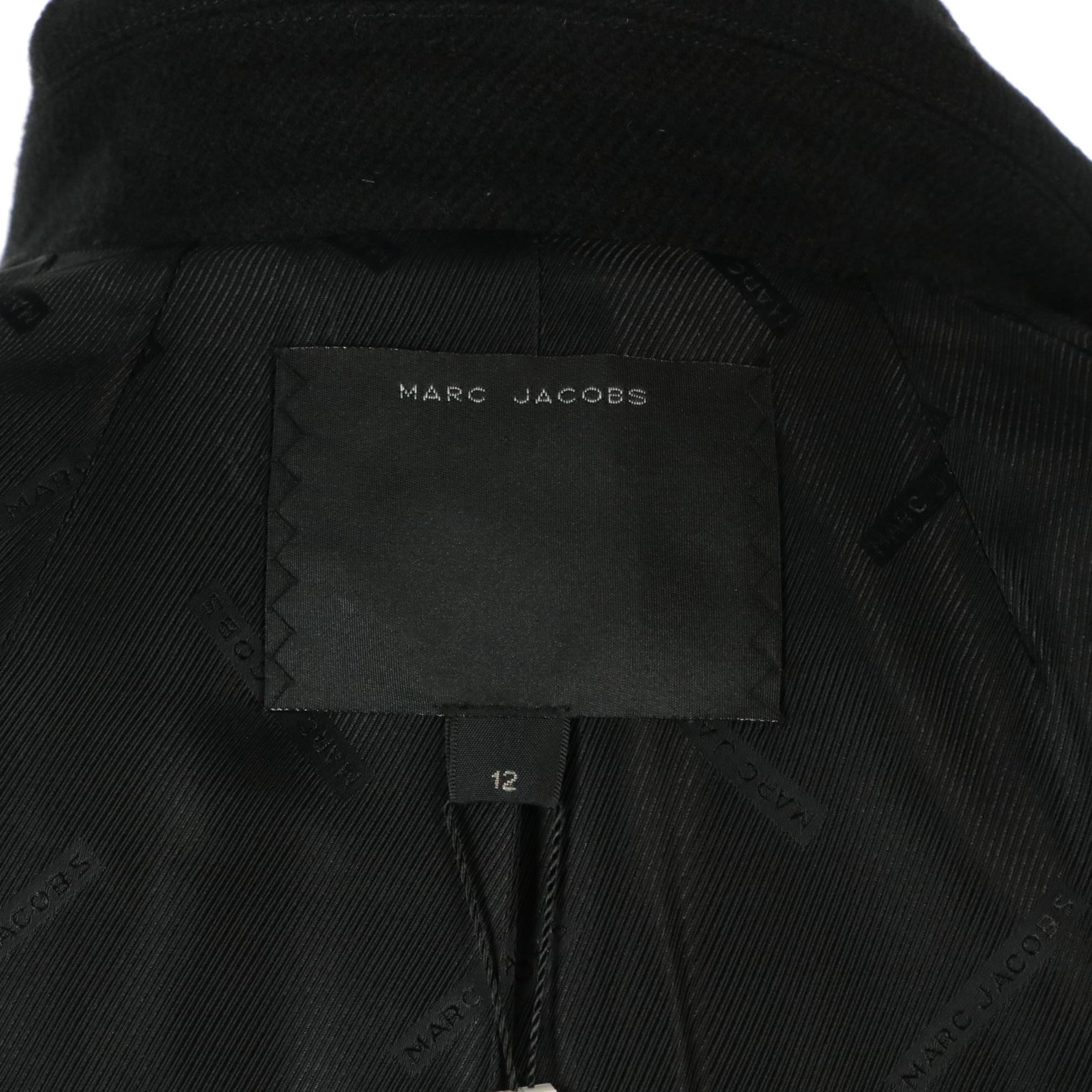 Marc Jacobs Black Virgin Wool Silk Blend Double-Breasted Coat with Tags