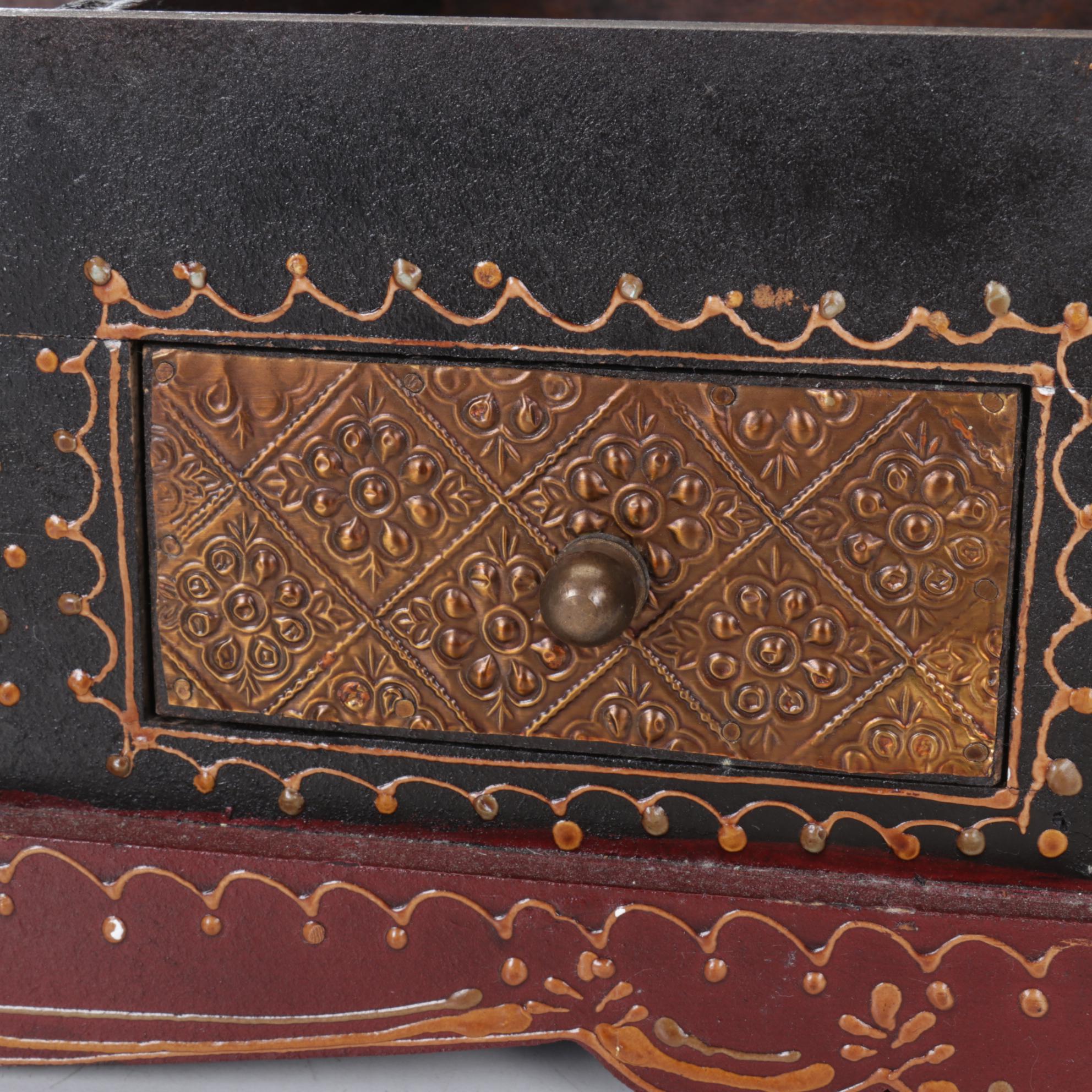 Bohemian Style Hand-Decorated Wooden Jewelry Box with Embossed Motif