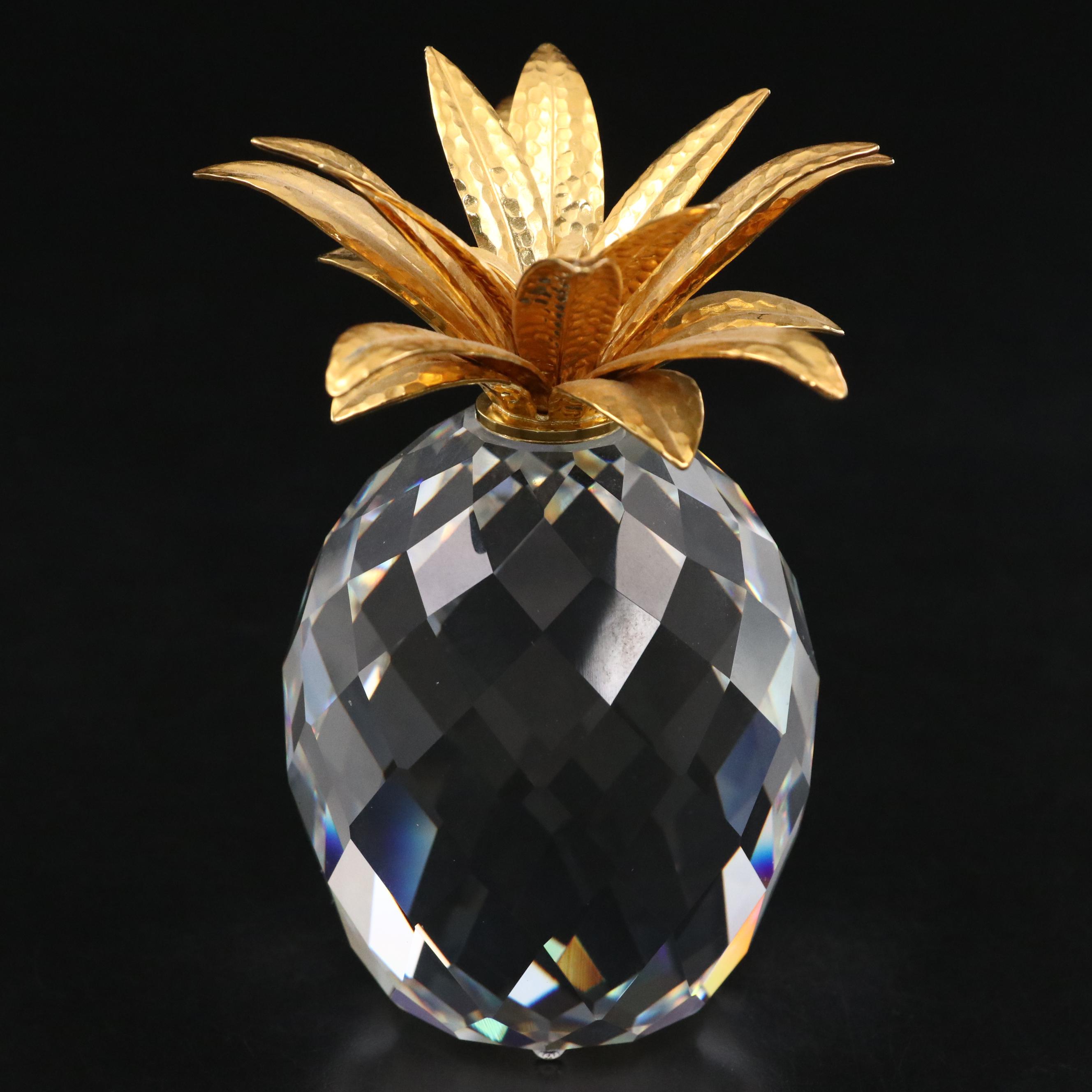 Swarovski Silver Crystal Gold Hammered "Pineapple"