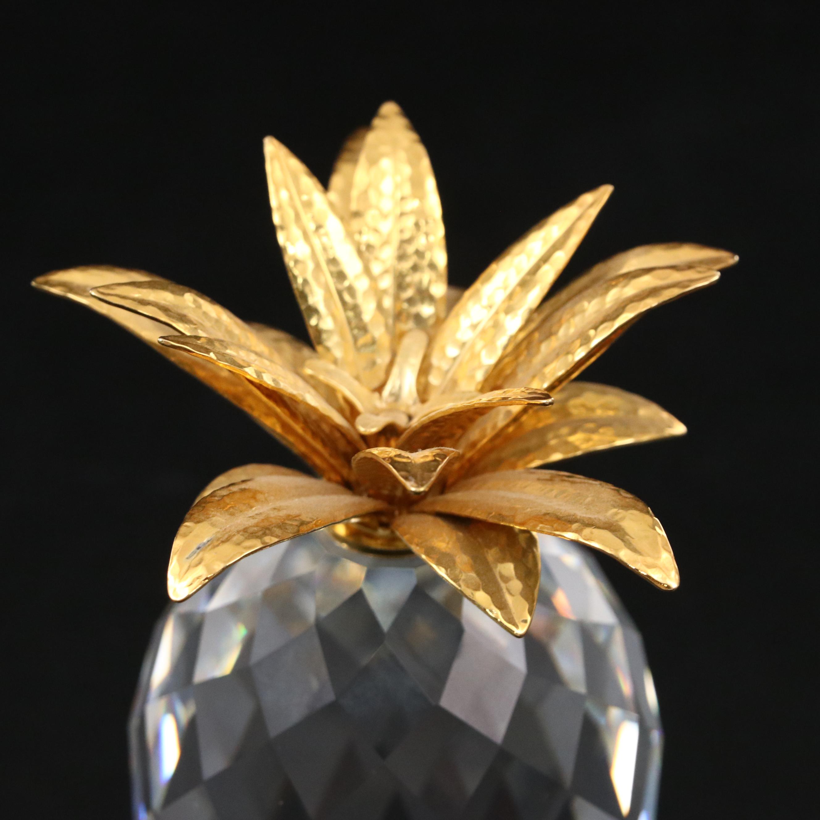 Swarovski Silver Crystal Gold Hammered "Pineapple"