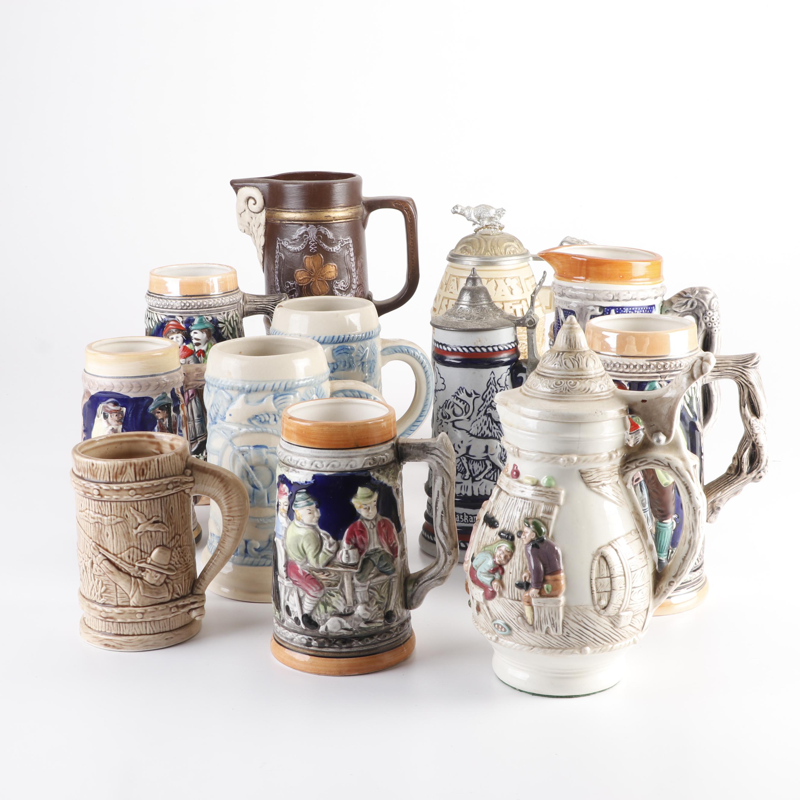 Ceramarte for Avon Assorted Ceramic Beer Steins, Three with Lids