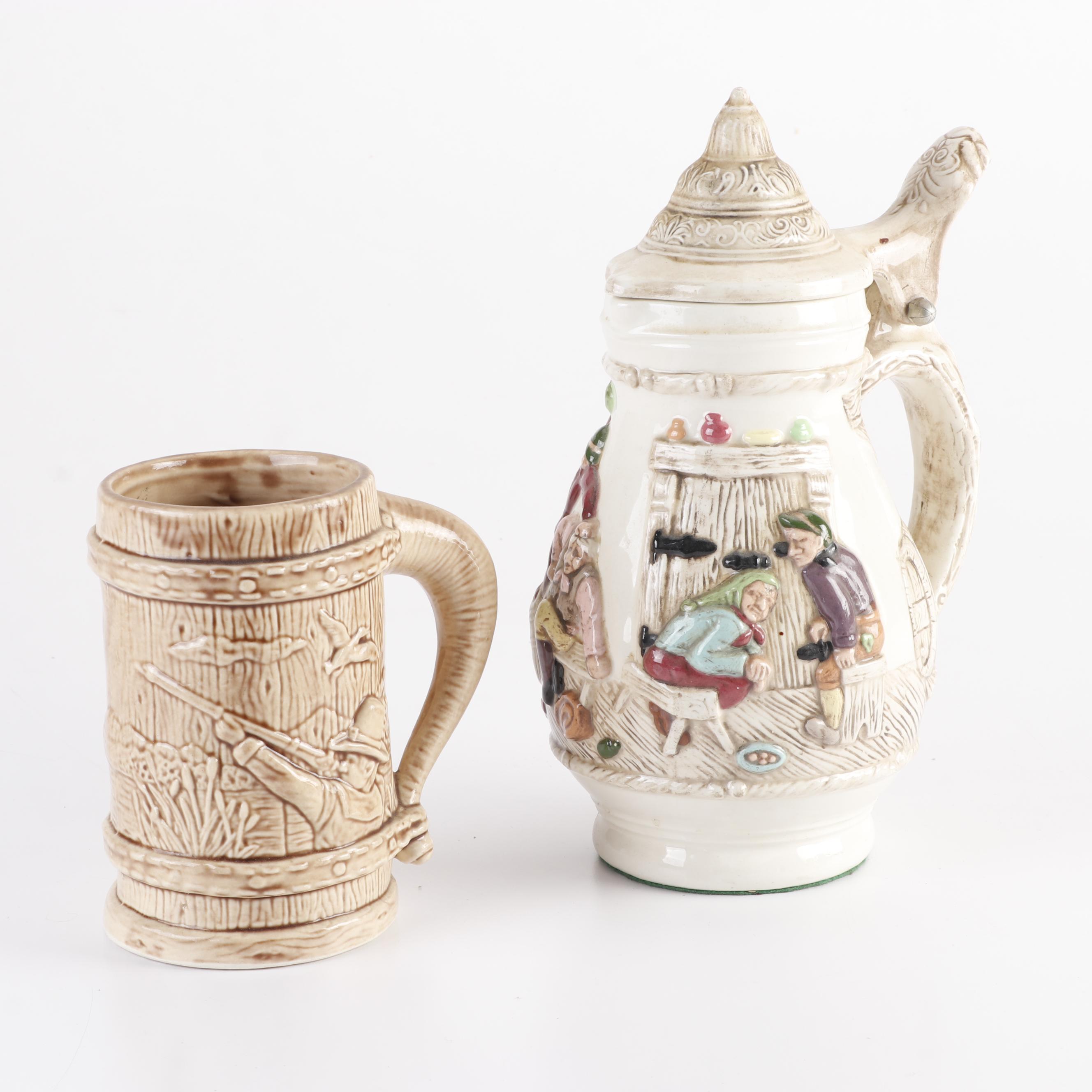 Ceramarte for Avon Assorted Ceramic Beer Steins, Three with Lids