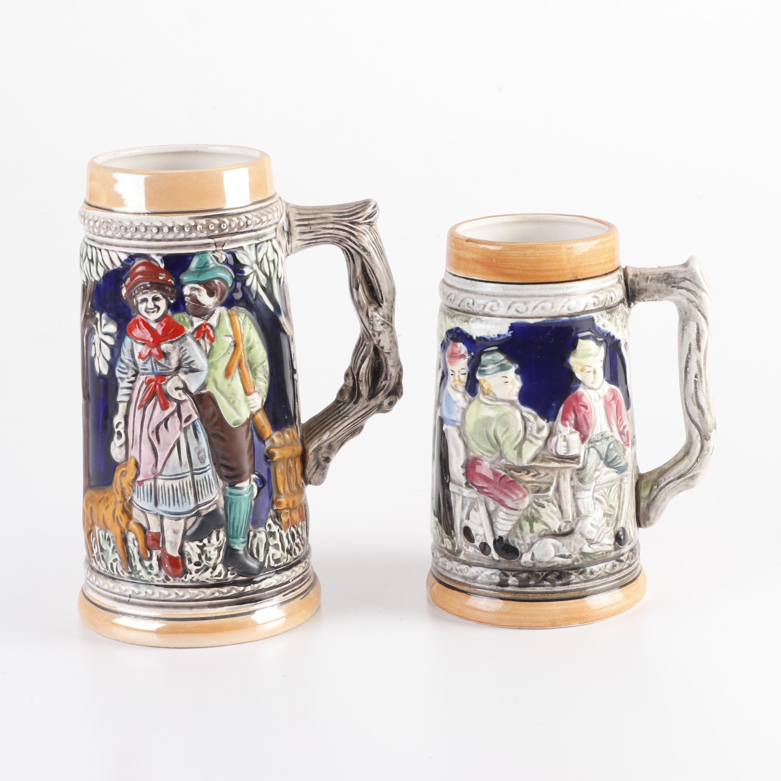 Ceramarte for Avon Assorted Ceramic Beer Steins, Three with Lids