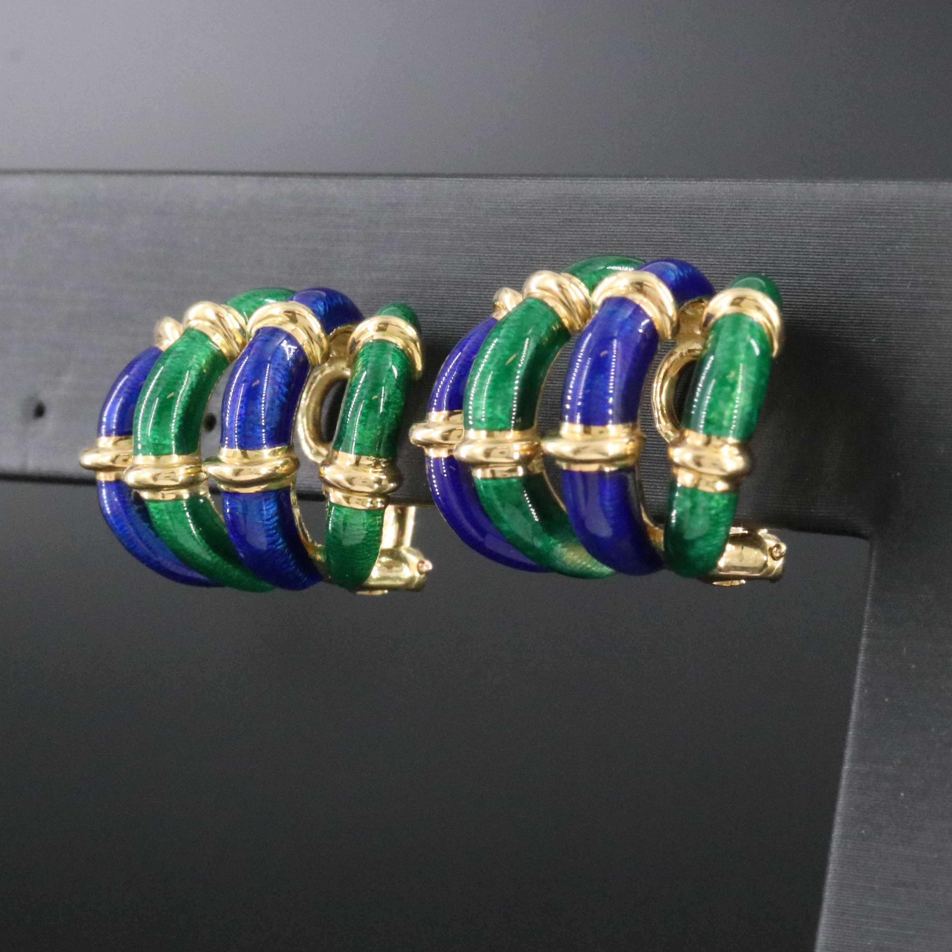 Jean Schlumberger for Tiffany & Co. 18K Paillonné Enamel Bamboo Earrings