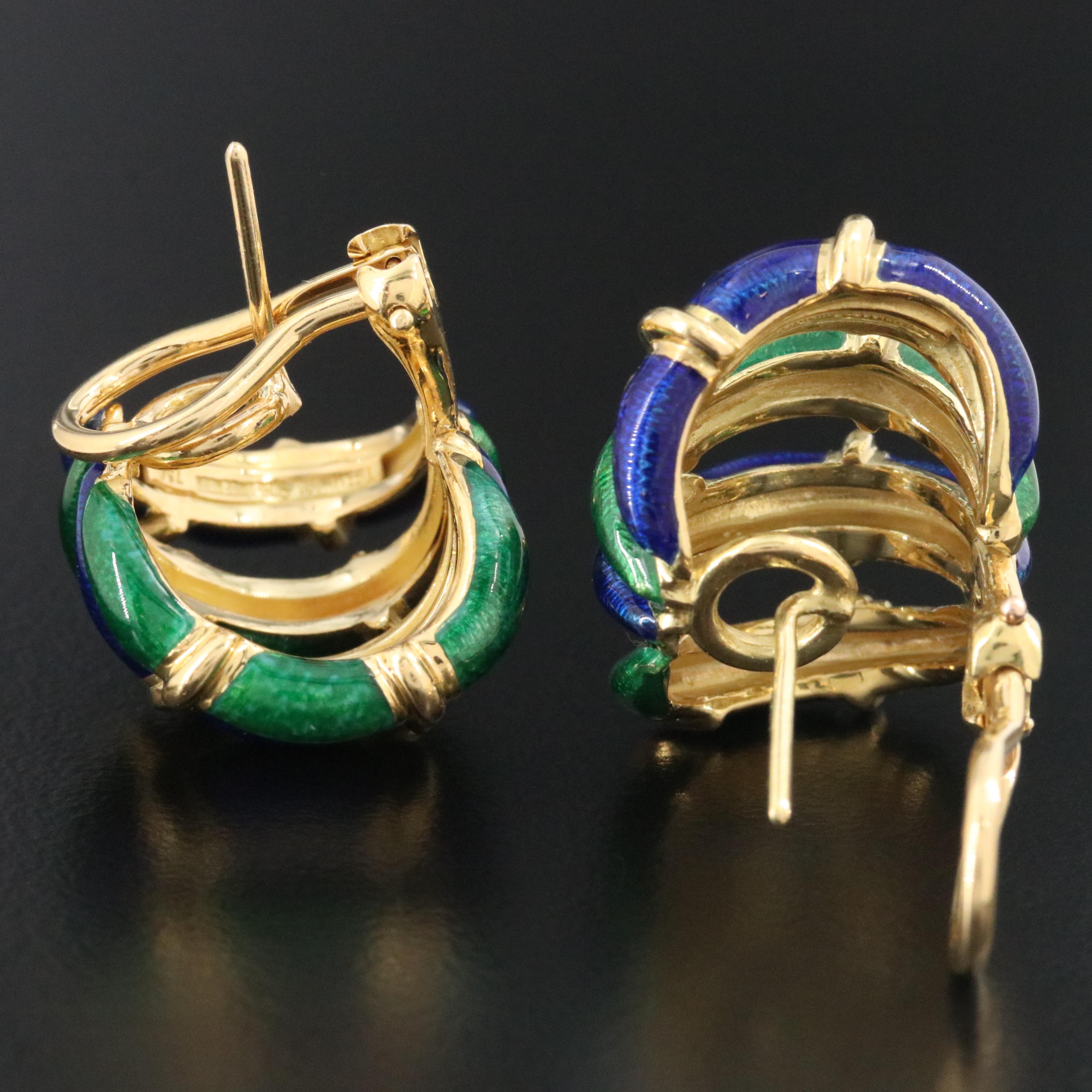 Jean Schlumberger for Tiffany & Co. 18K Paillonné Enamel Bamboo Earrings
